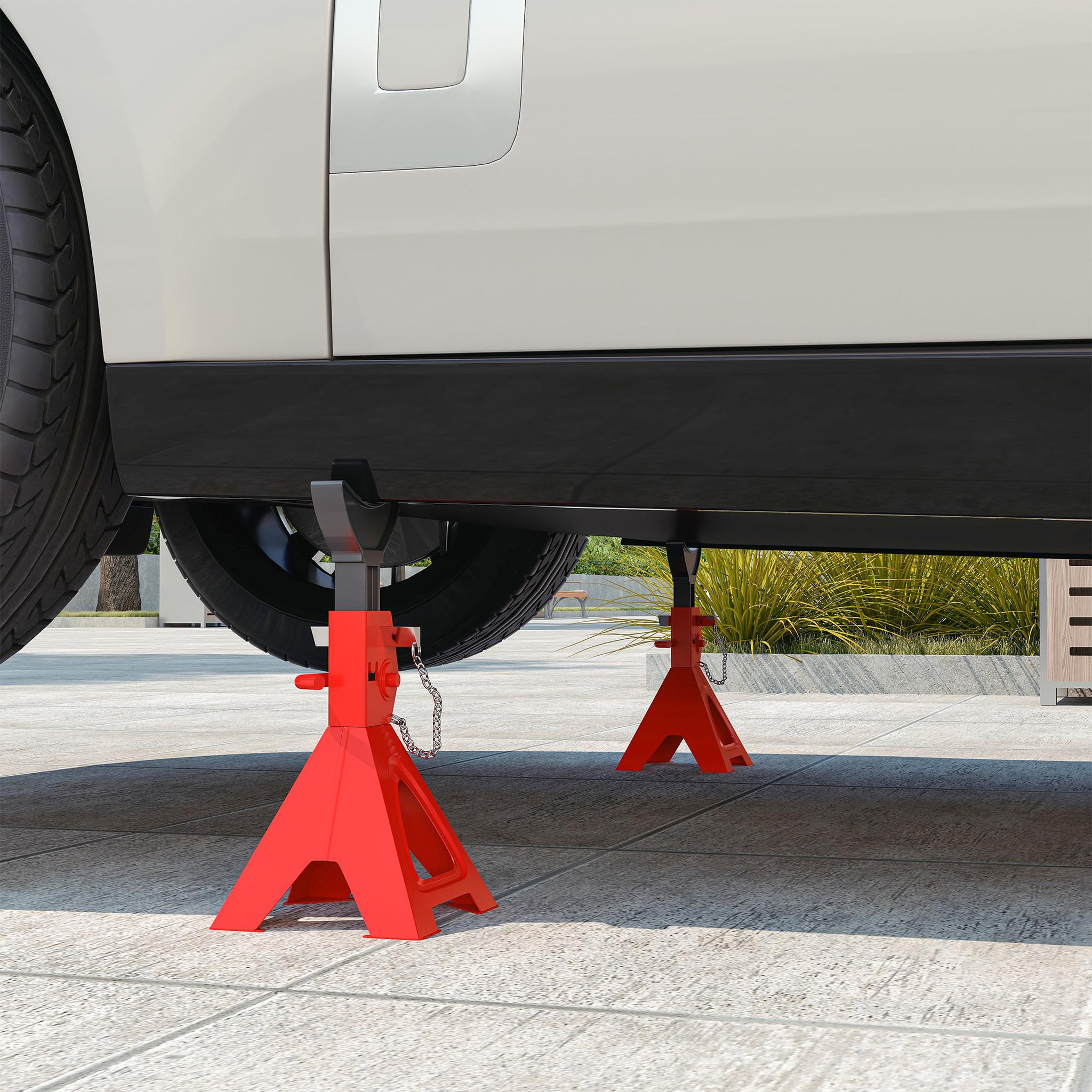 Voir la diapositive 2 : HOMCOM Lot de 2 chandelles - jusqu'à 3000 Kg par chandelle - H.290-418 mm - 4 pieds - acier rouge noir