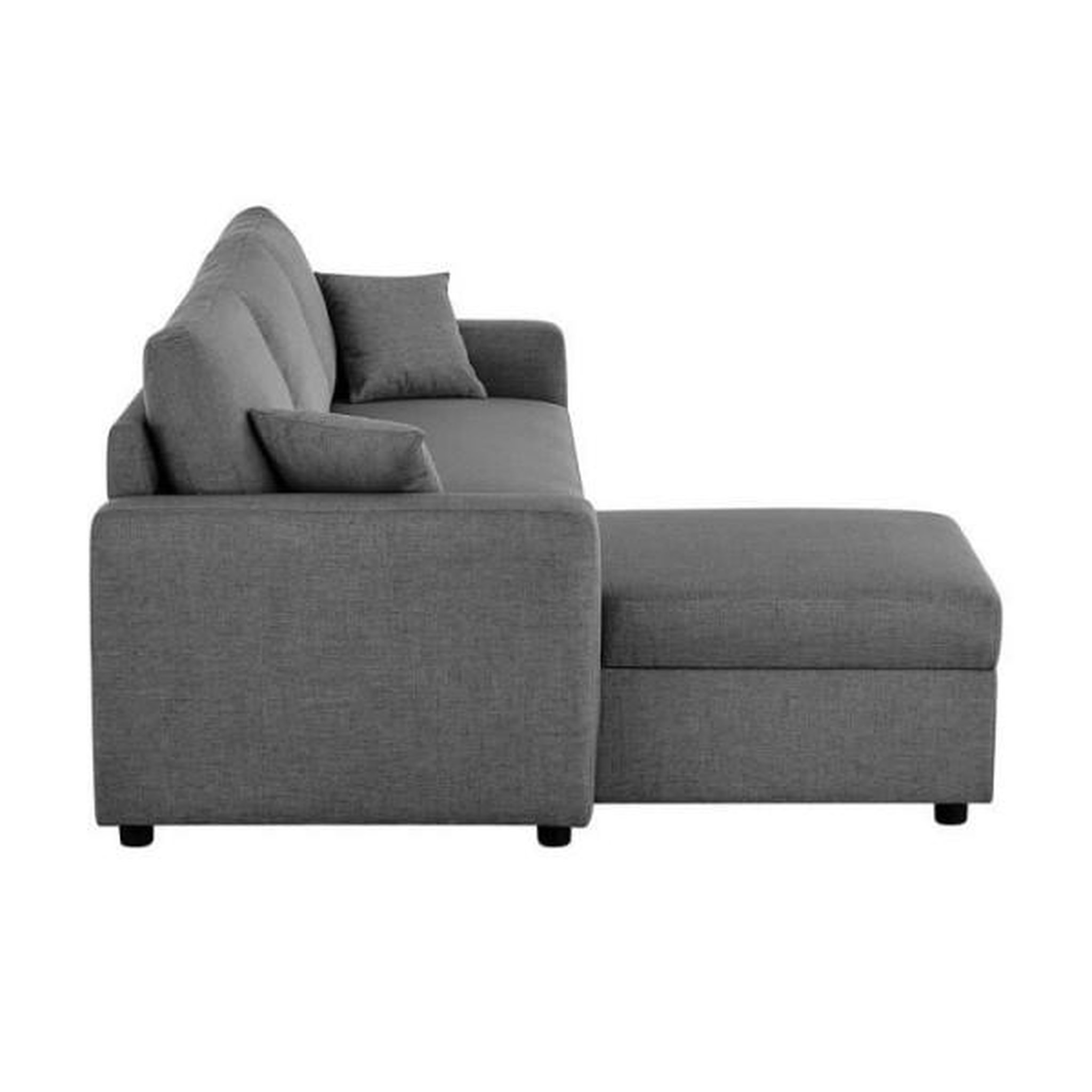 Voir la diapositive 5 : MARKET24 Canapé d'angle fixe + 2 coussins - Tissu Gris - L 228 x P 148 x H 86 cm - OWENS