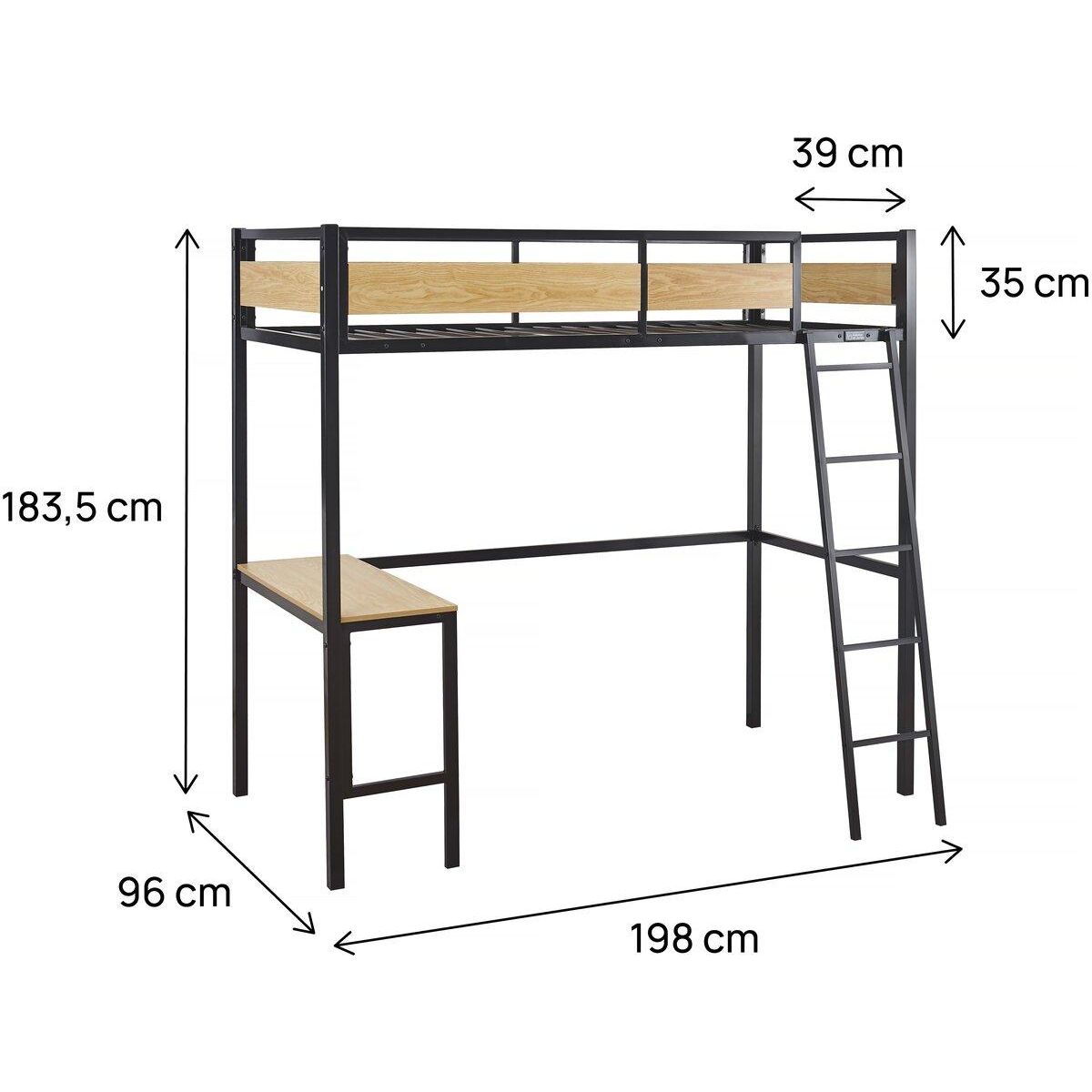 Habitat et Jardin Lit mezzanine avec bureau  Ethan  - 90 x 190 cm - Noir