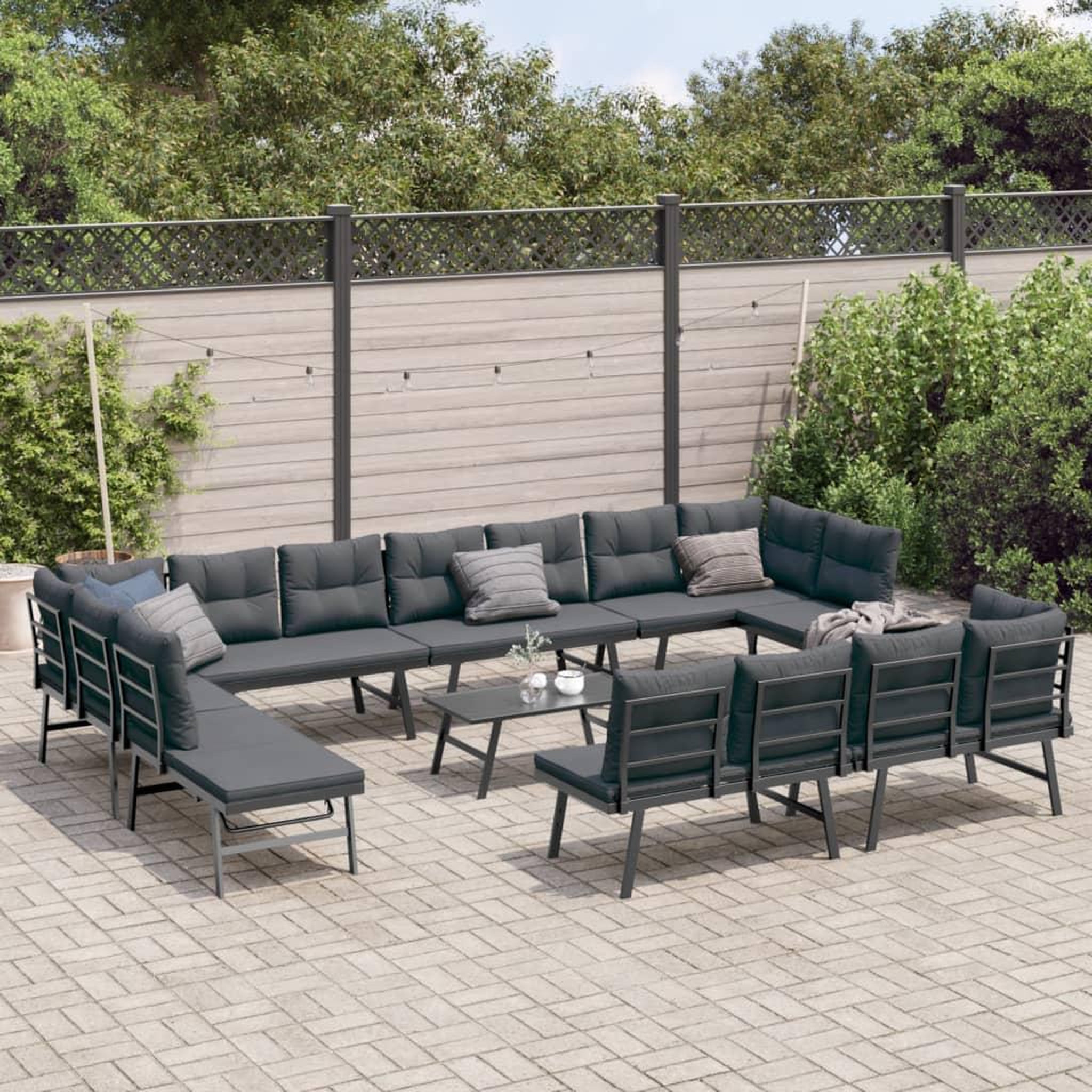 VIDAXL Ensemble de bancs de jardin avec coussins 9 pcs noir