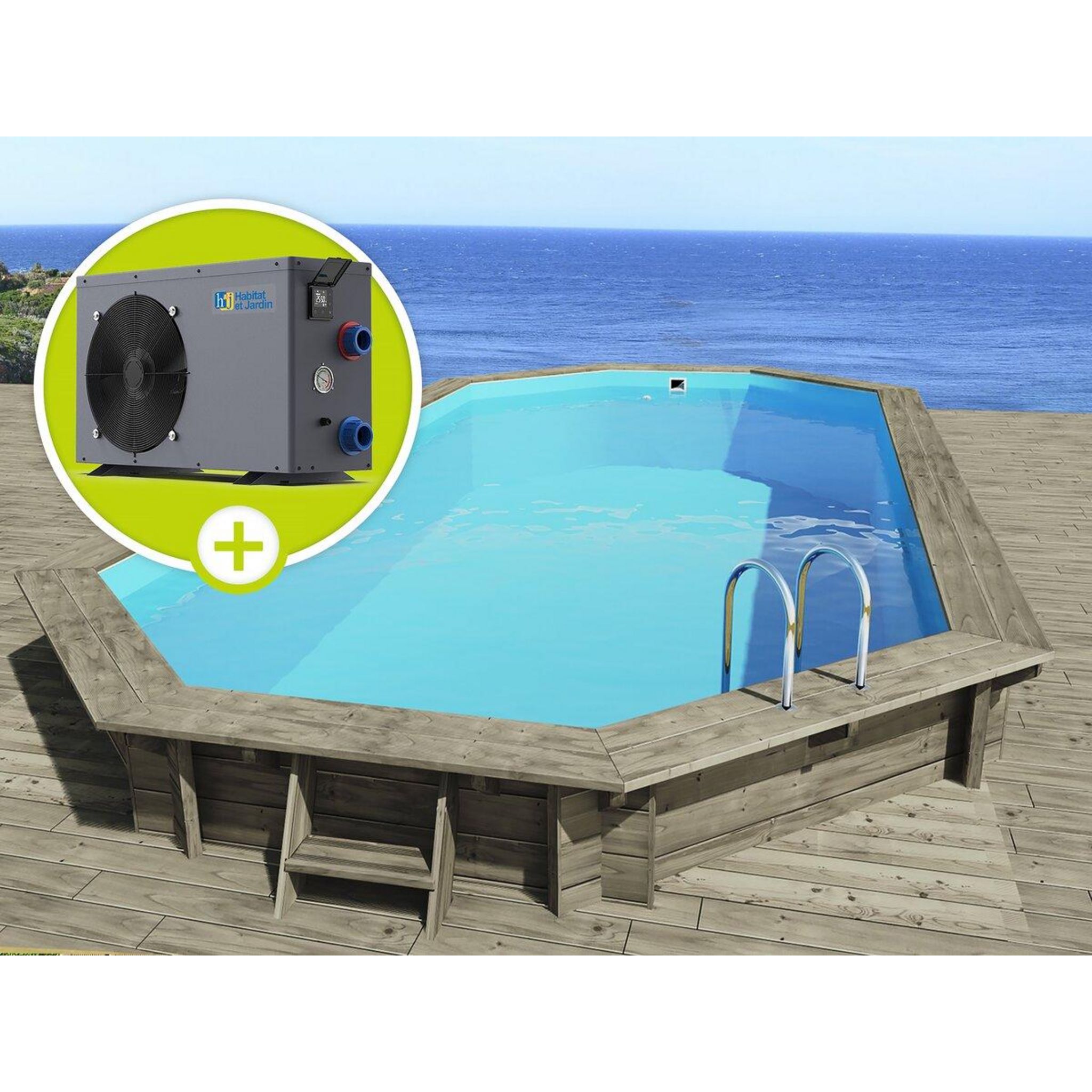 Habitat et Jardin Piscine bois   Sevilla   - 8.57 x 4.57 x 1.45 m + Pompe à chaleur - Puissance 6.1 kW