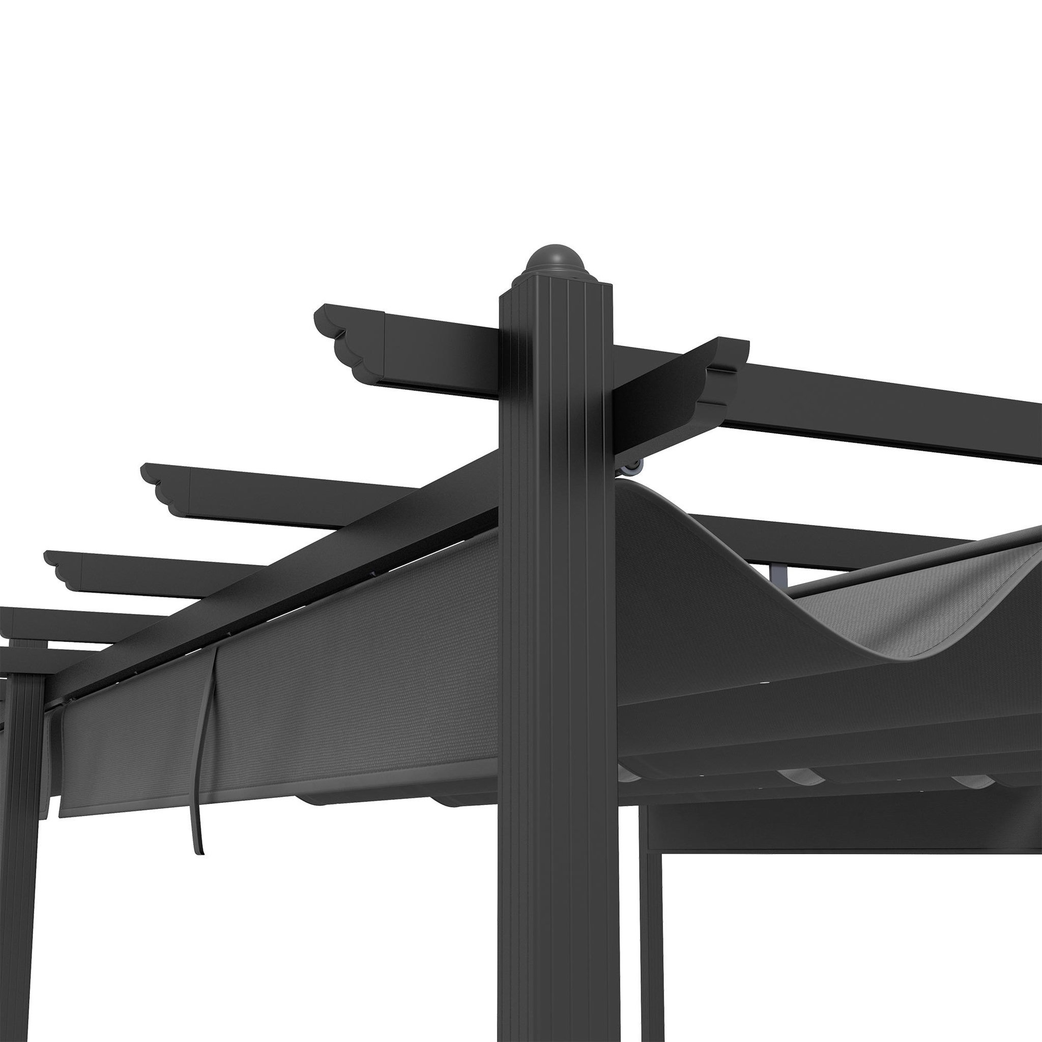 Voir la diapositive 6 : OUTSUNNY Pergola rétractable dim. 5,97L x 3,58l x 2,23H m structure robuste alu toile polyester haute densité 180 g/m² incluse gris