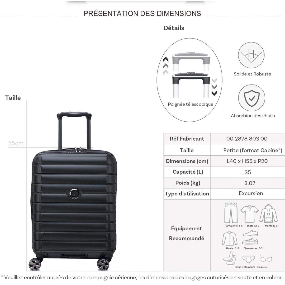 Delsey Valise cabine rigide Shadow 5.0 TSA polycarbonate 55cm