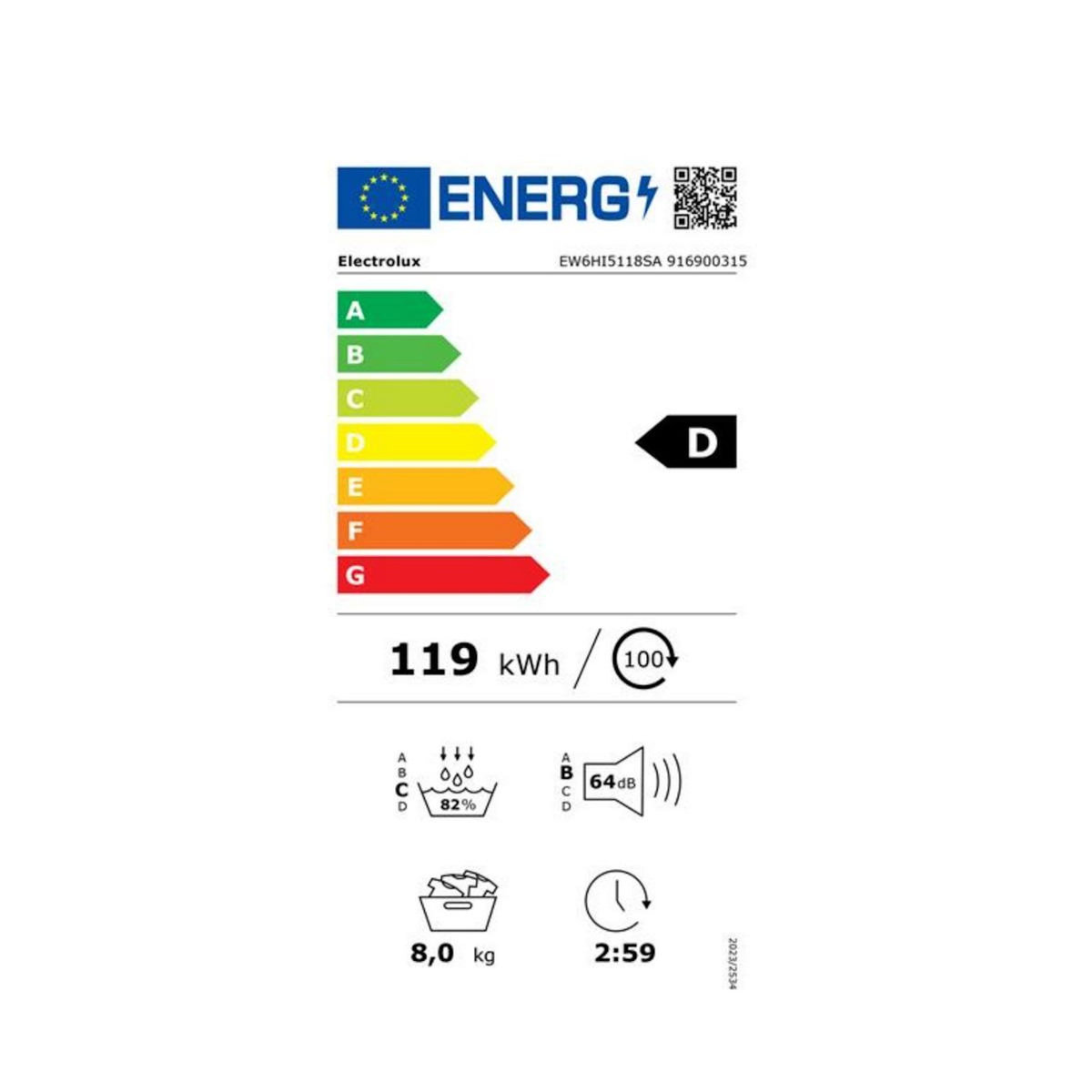 ELECTROLUX Sèche-linge pompe à chaleur 60cm 8kg - EW6HI5118SA