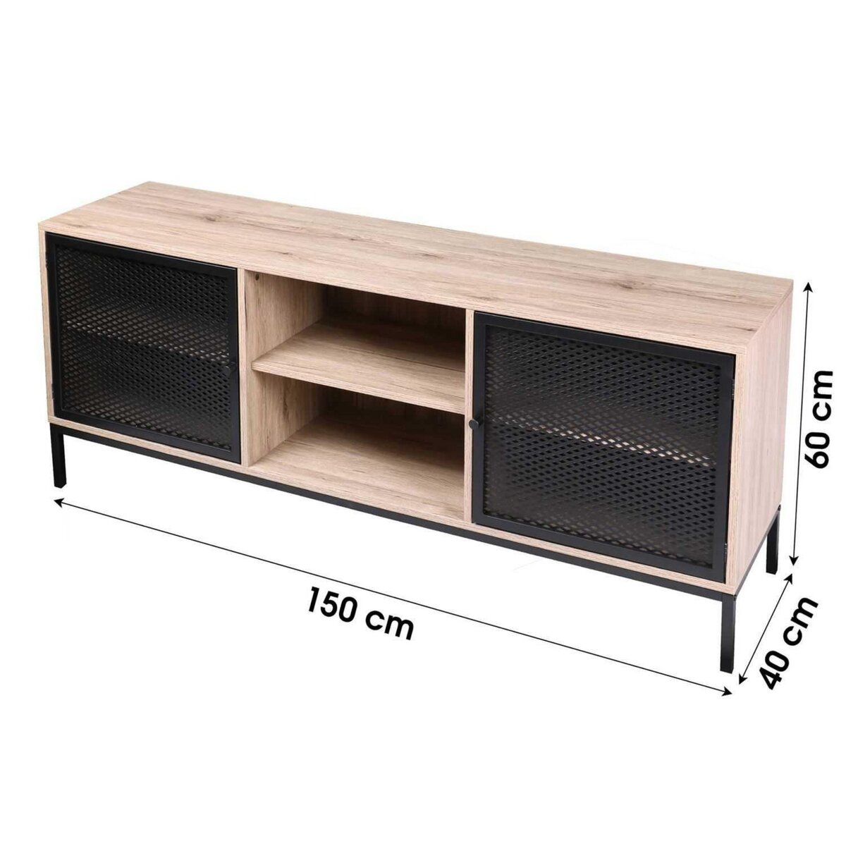 DIVERS Meuble tv 2 portes Soho en bois et métal - Beige et noir