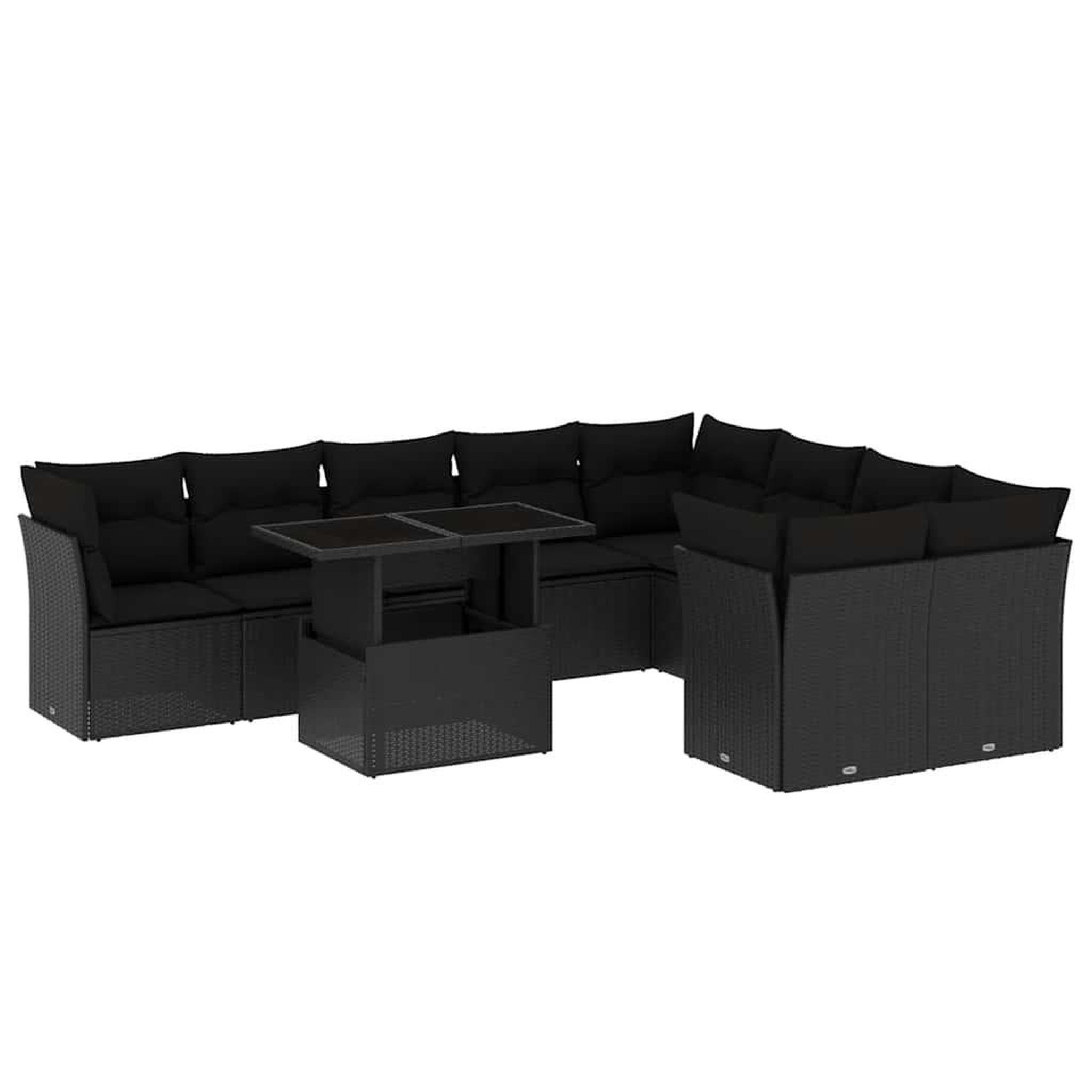 Voir la diapositive 2 : VIDAXL Salon de jardin 10 pcs avec coussins noir resine tressee