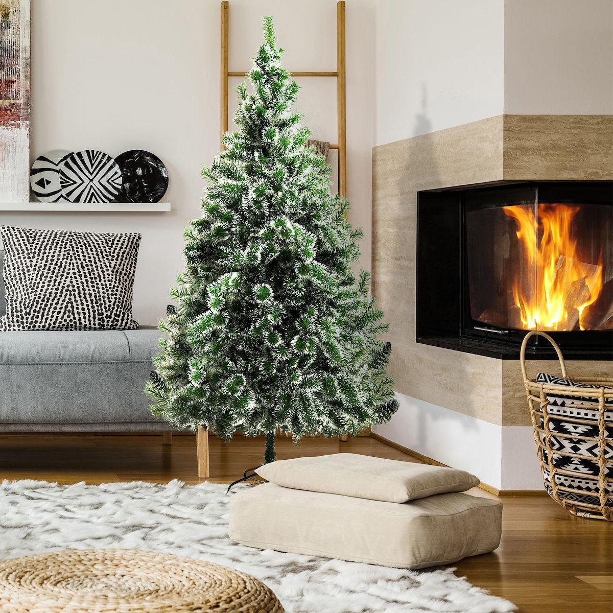 HOMCOM Sapin de Noël artificiel aspect enneigé Ø 100 x 210H cm 968 branches épines imitation Nordmann grand réalisme