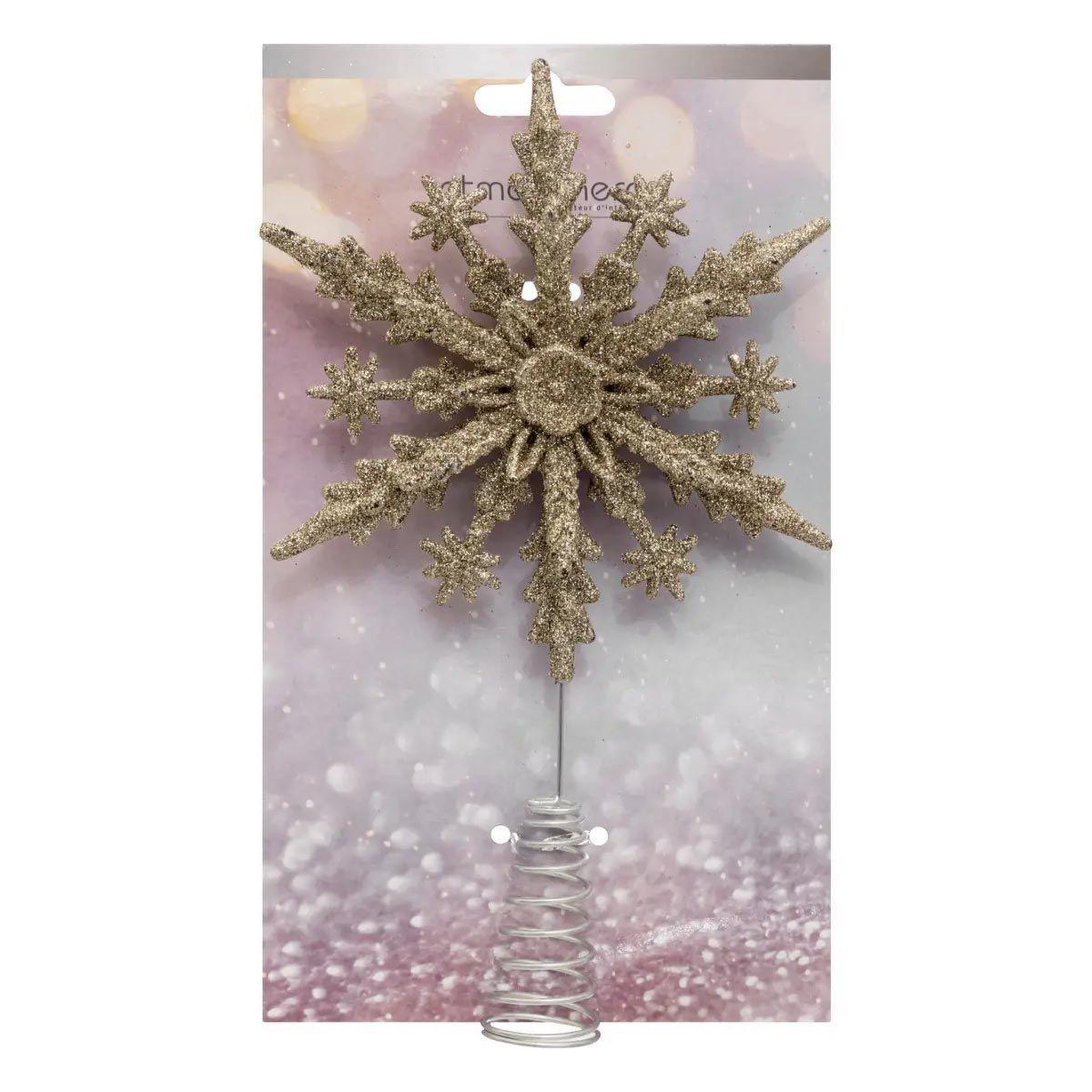 Voir la diapositive 3 : ATMOSPHERA Cimier de Sapin Pailleté  Flocon  23cm Or