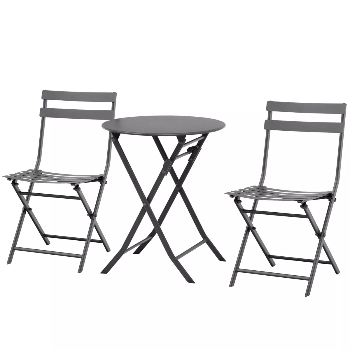 OUTSUNNY Salon de jardin bistro pliable - table ronde Ø 60 cm avec 2 chaises pliantes - métal thermolaqué gris