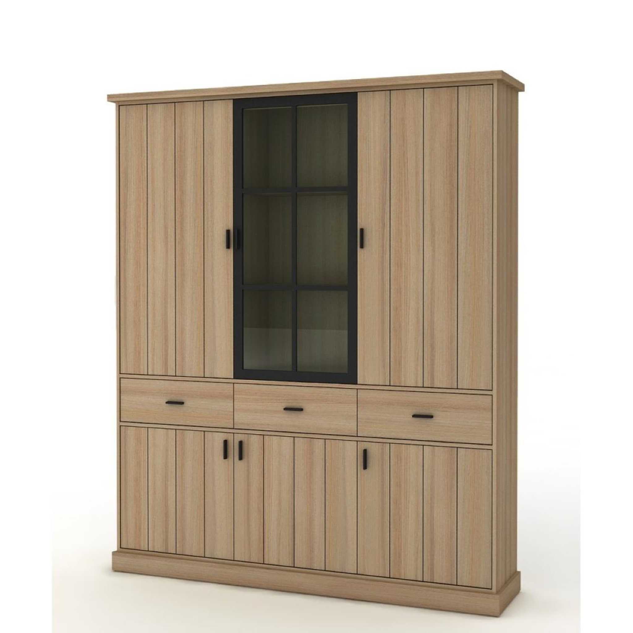 JLC KREATION Vaisselier en bois 3 portes dont 1 vitrée teodora