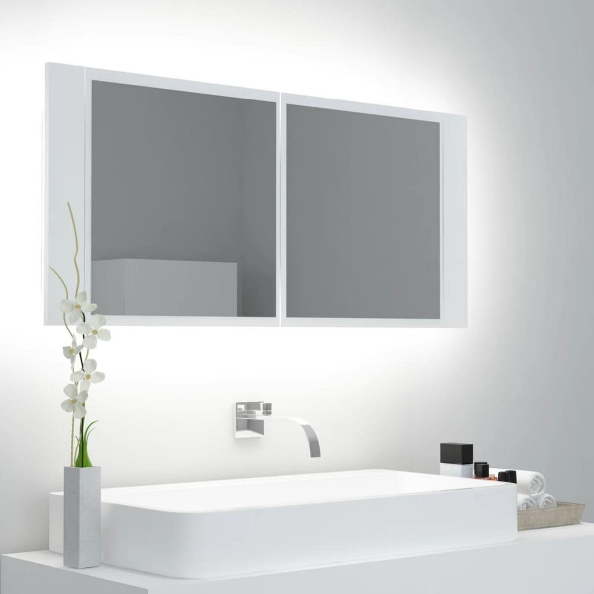 VIDAXL Armoire salle de bain a miroir LED Blanc 100x12x45 cm Acrylique