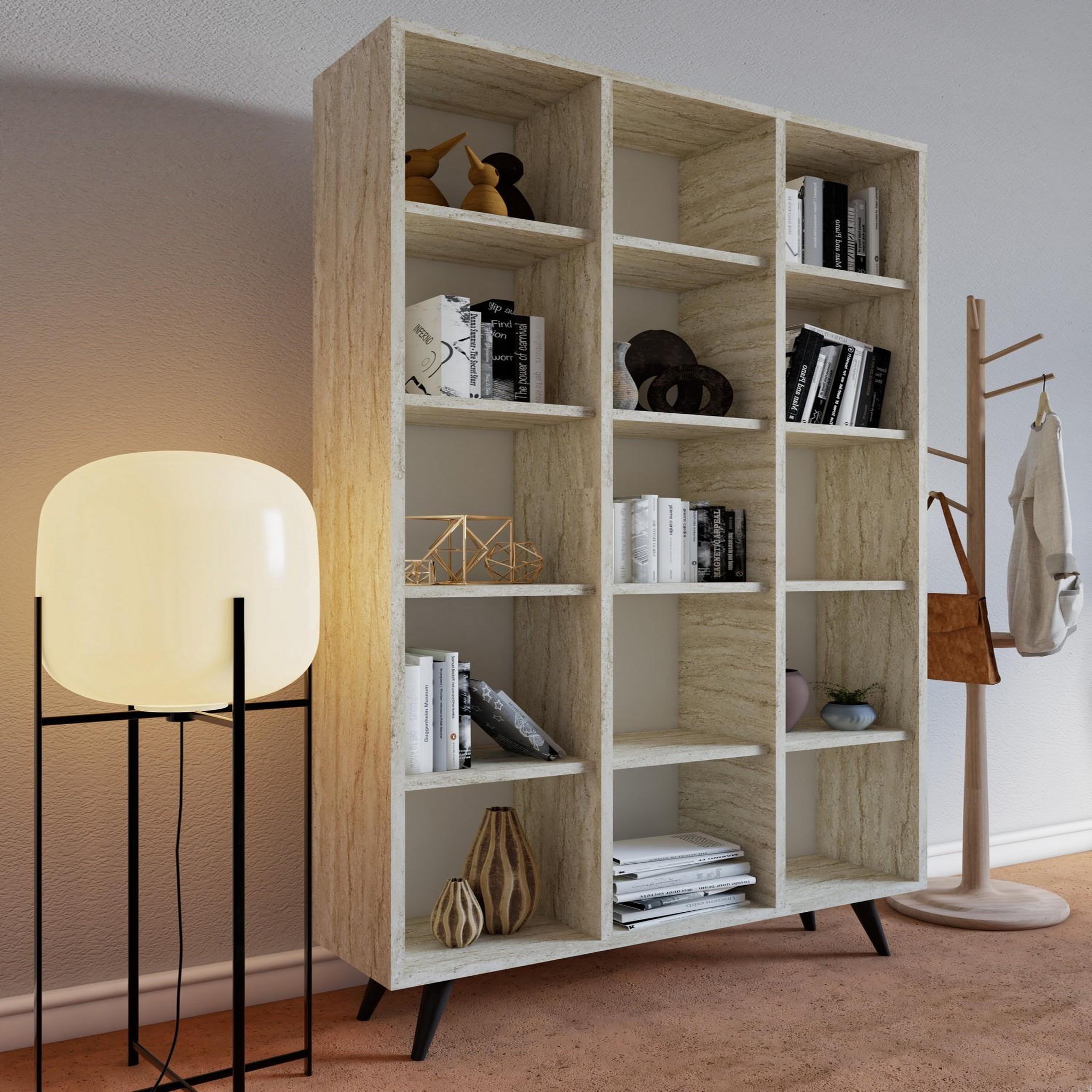 Voir la diapositive 3 : Habitat et Jardin Bibliothèque en bois  Zipa  100 x 25 x 184 cm - Travertin