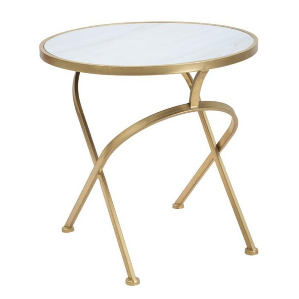 Paris Prix Table d'Appoint Effet Marbre  Glam  50cm Blanc & Or