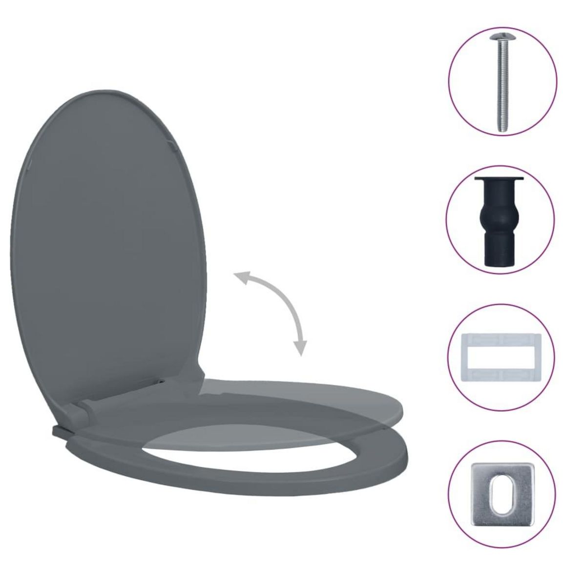 VIDAXL Siege de toilette a fermeture en douceur Gris Ovale