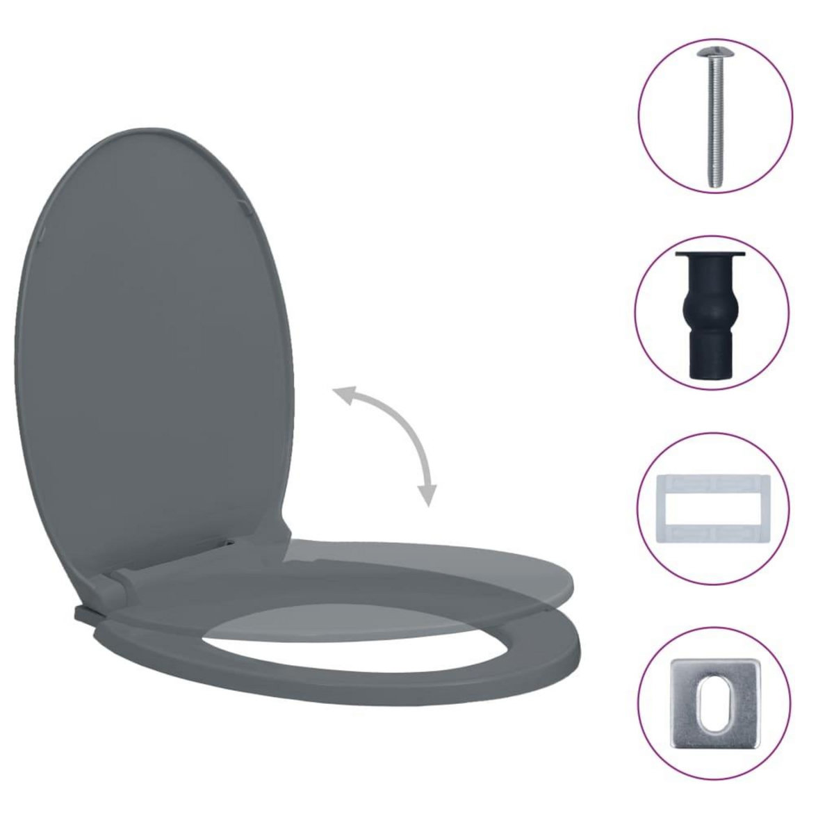 VIDAXL Siege de toilette a fermeture en douceur Gris Ovale