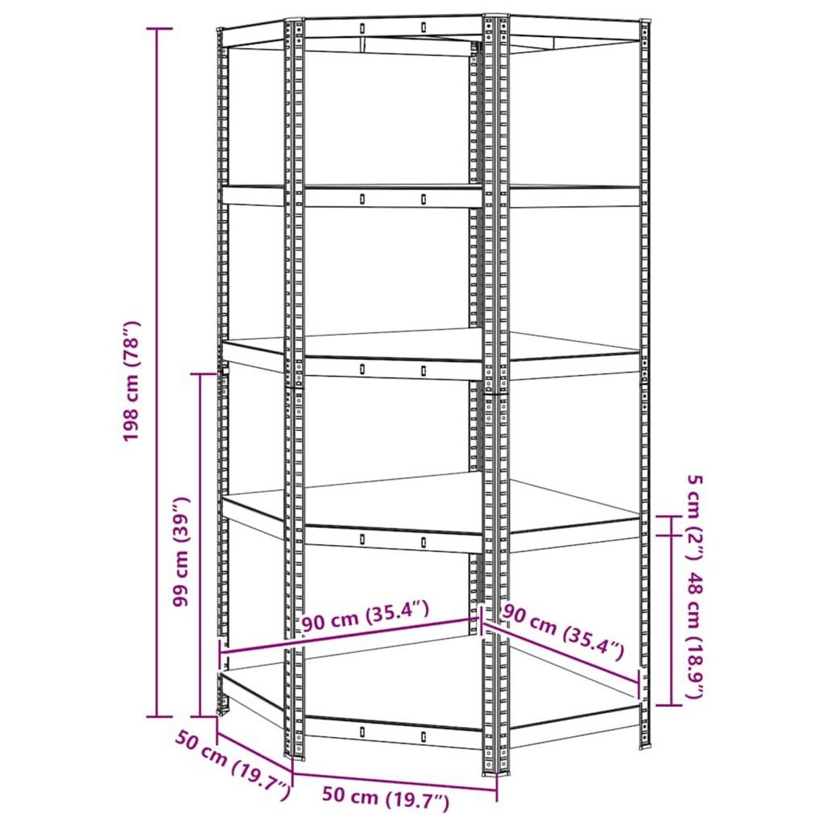 VIDAXL Etagere d'angle a 5 niveaux Argente Acier et bois d'ingenierie