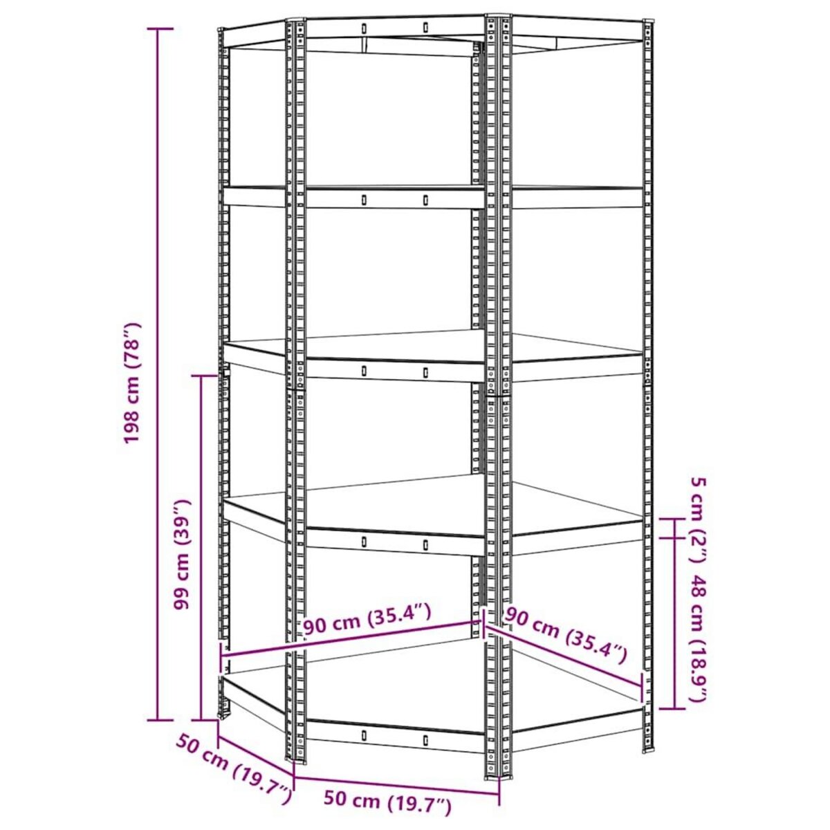 VIDAXL Etagere d'angle a 5 niveaux Argente Acier et bois d'ingenierie