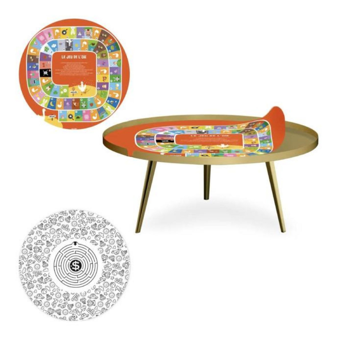 Paris Prix Table Basse à Rebord 2 Covers  Kid  90cm Or