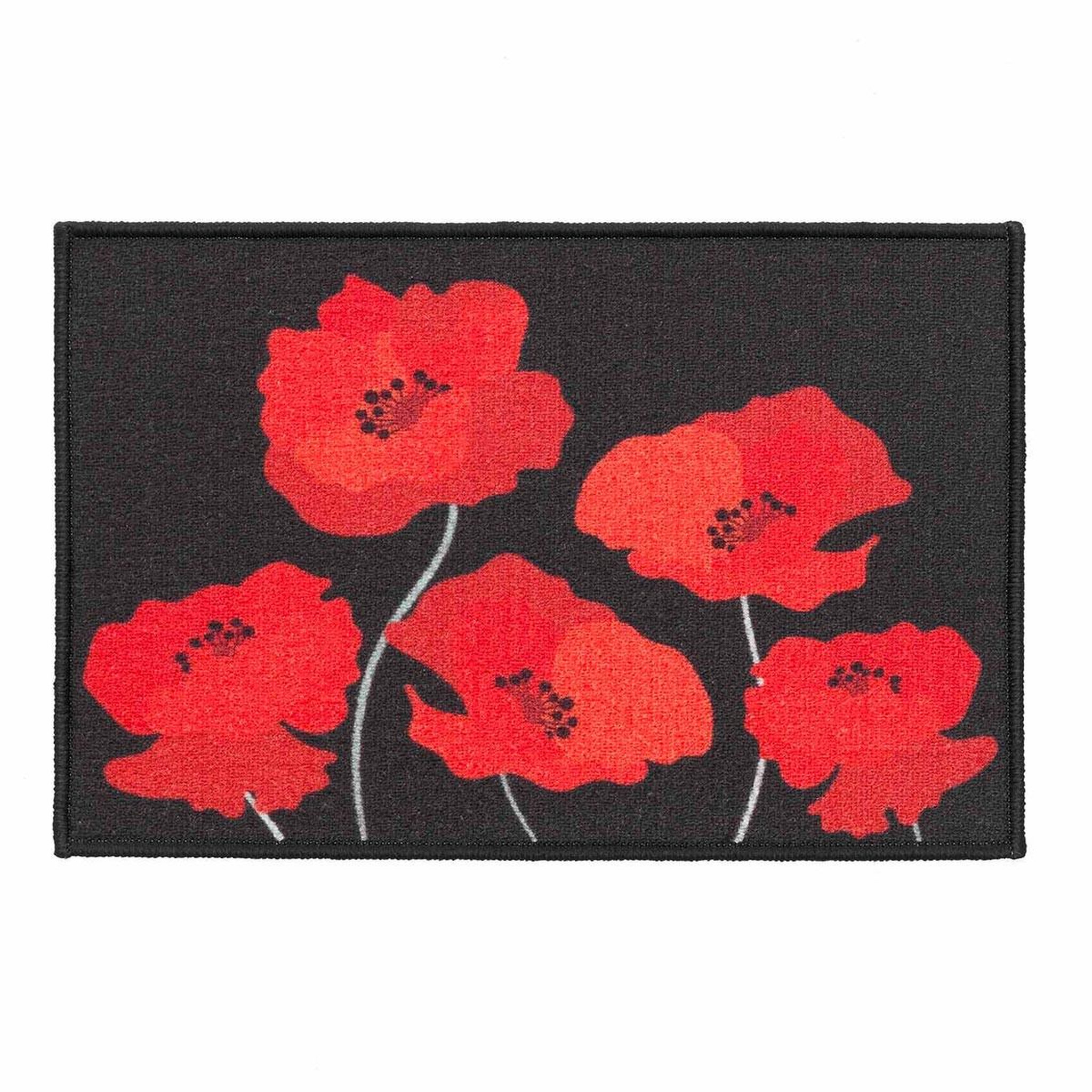 Douceur d'Intérieur Tapis déco imprimé  coquelicots  40x60cm noir & rouge