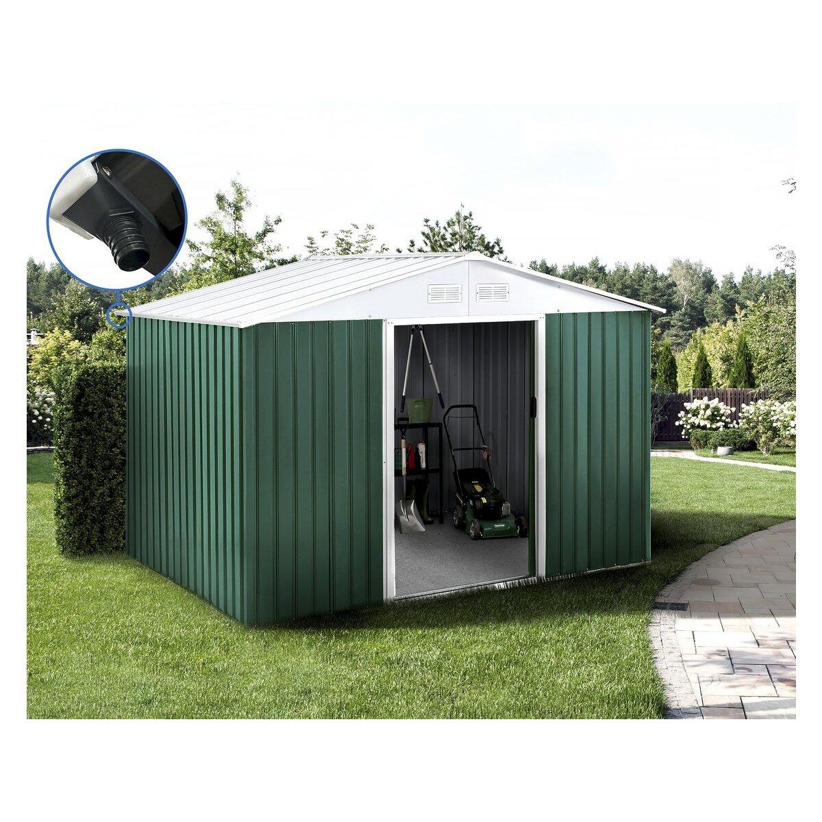 Habitat et Jardin Abri de jardin métal -  Rosas   - 7,06 m² avec gouttière - Vert
