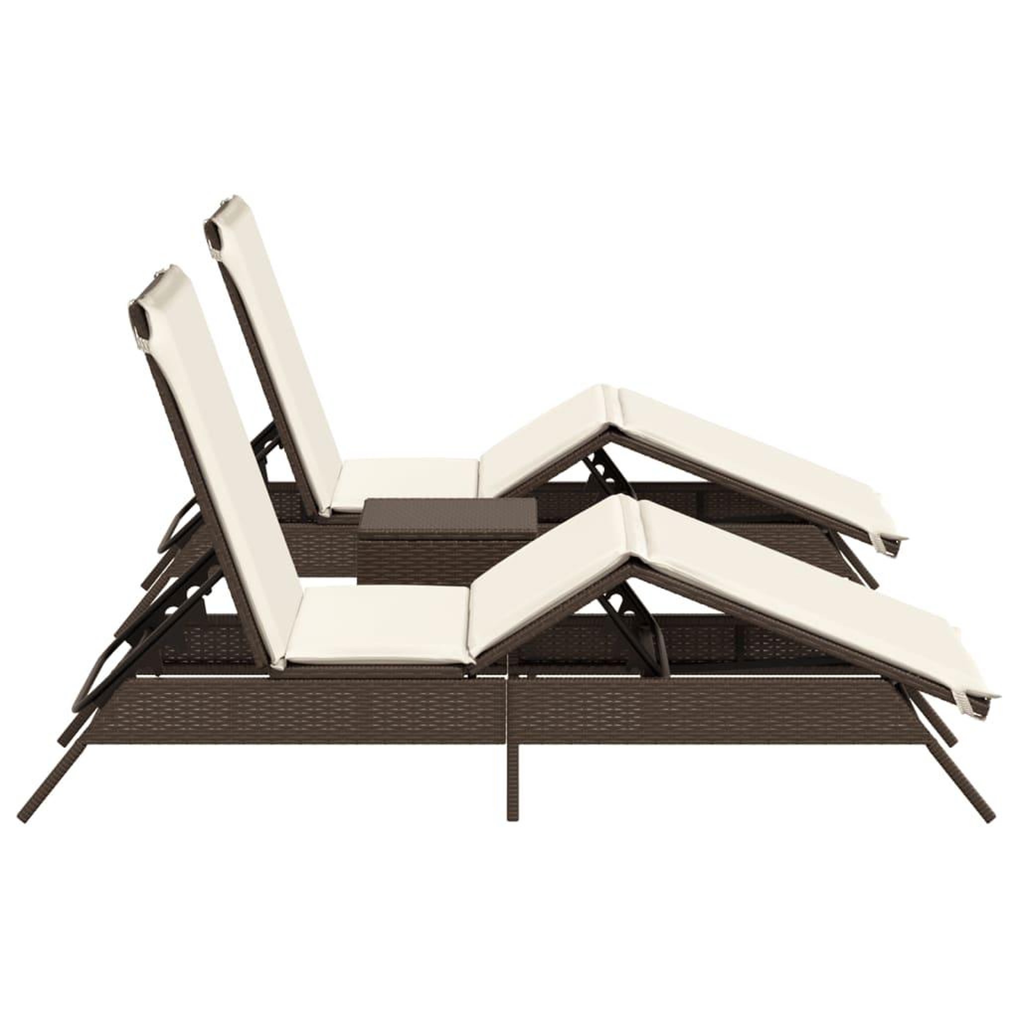 Voir la diapositive 5 : VIDAXL Chaises longues lot de 2 avec table marron resine tressee