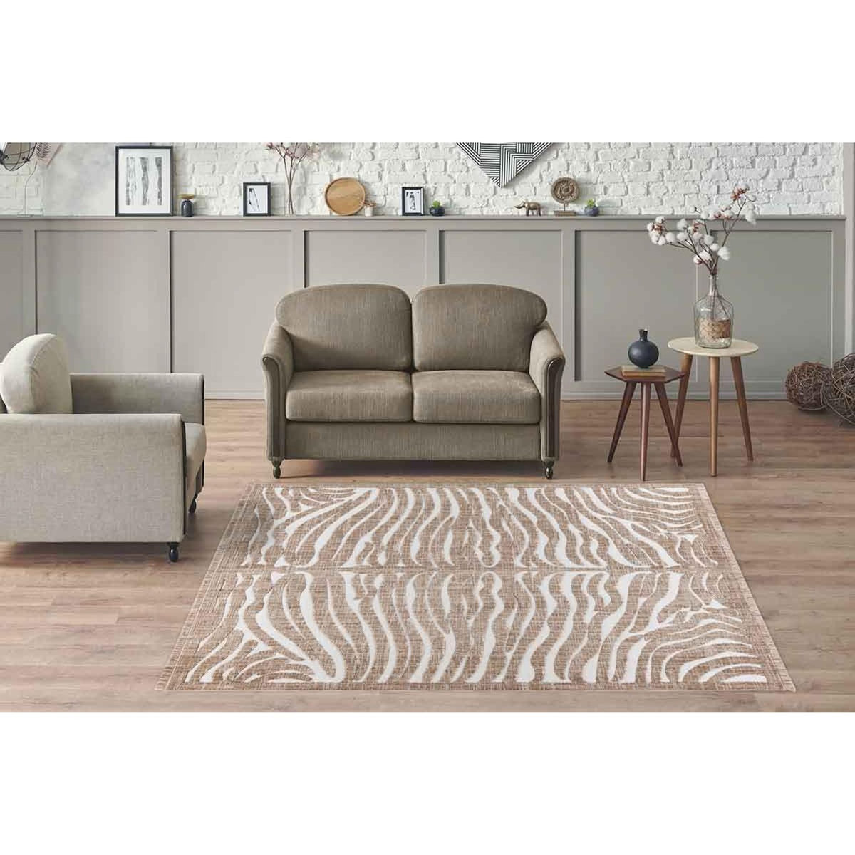 Paris Prix Tapis Tissé Ethnique à Poils Courts  Sarai II  Beige