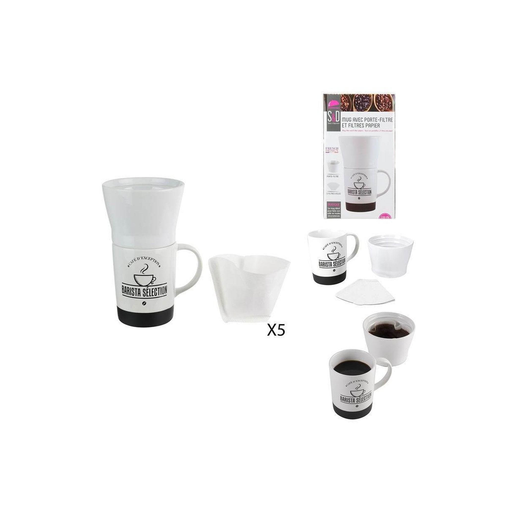 Voir la diapositive 3 : COOK CONCEPT Mug avec porte filtre & filtres  barista  18cm blanc