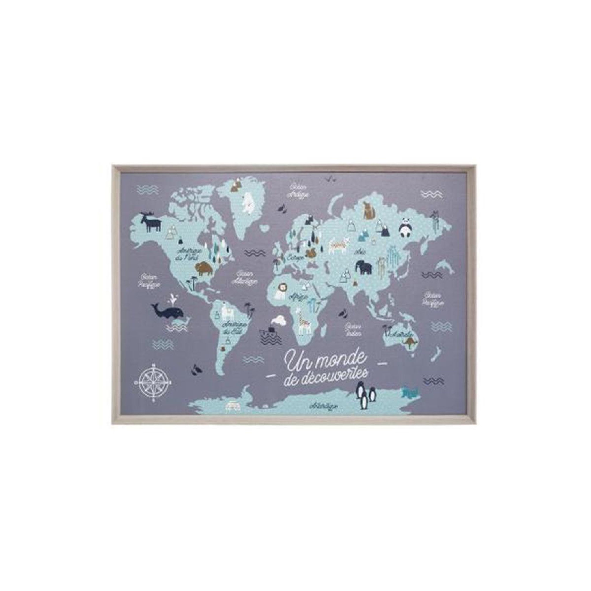 Voir la diapositive 1 : Atmosphera Kids Tableau pour enfant  carte du monde  50x70cm bleu