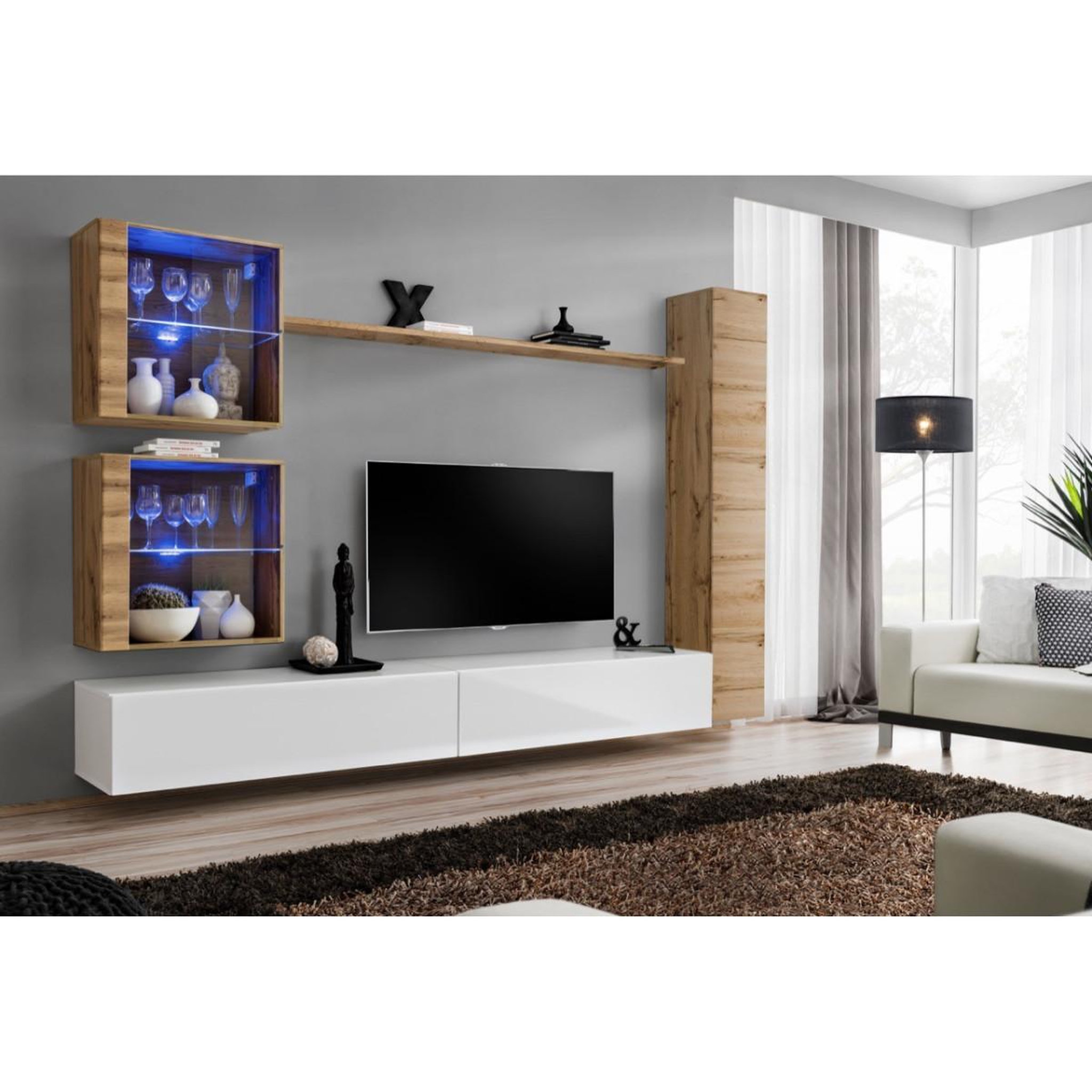 Voir la diapositive 2 : Paris Prix Meuble tv mural design  switch xviii  280cm blanc & naturel
