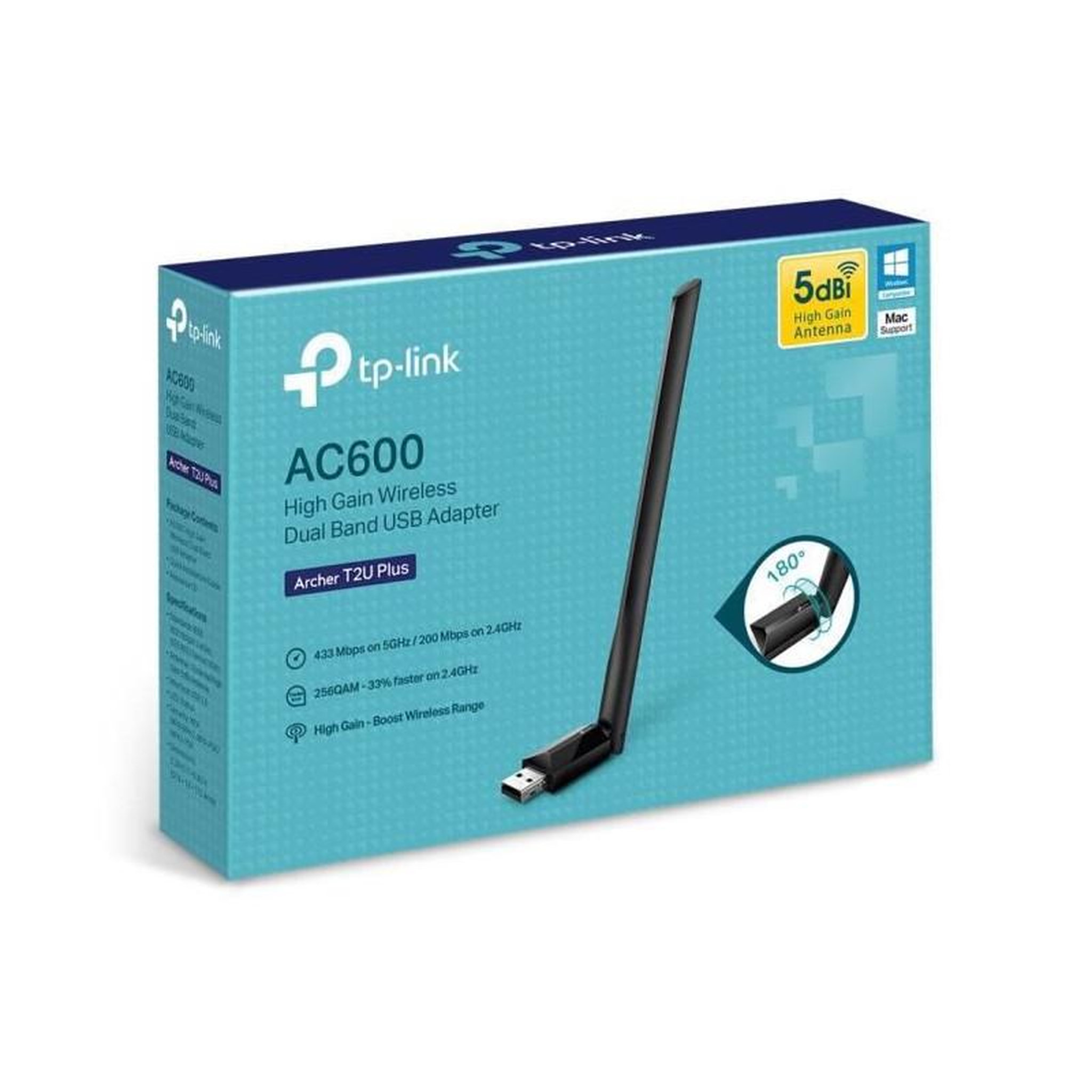 Voir la diapositive 6 : TPLINK TP-Link Archer T2U Plus Adaptateur USB WiFi bi-bande AC 600 Mbps a gain eleve