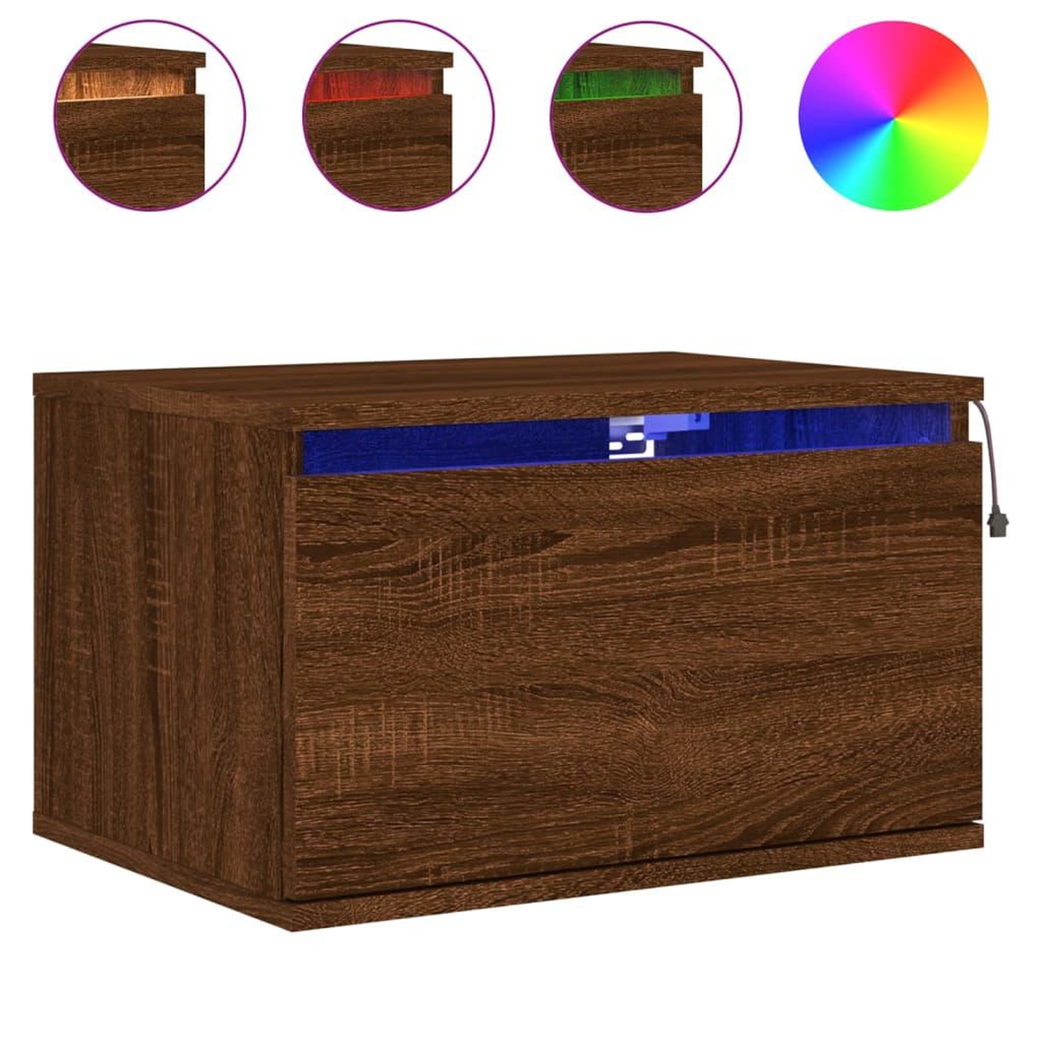 Voir la diapositive 2 : VIDAXL Table de chevet murale avec lumieres LED chene marron