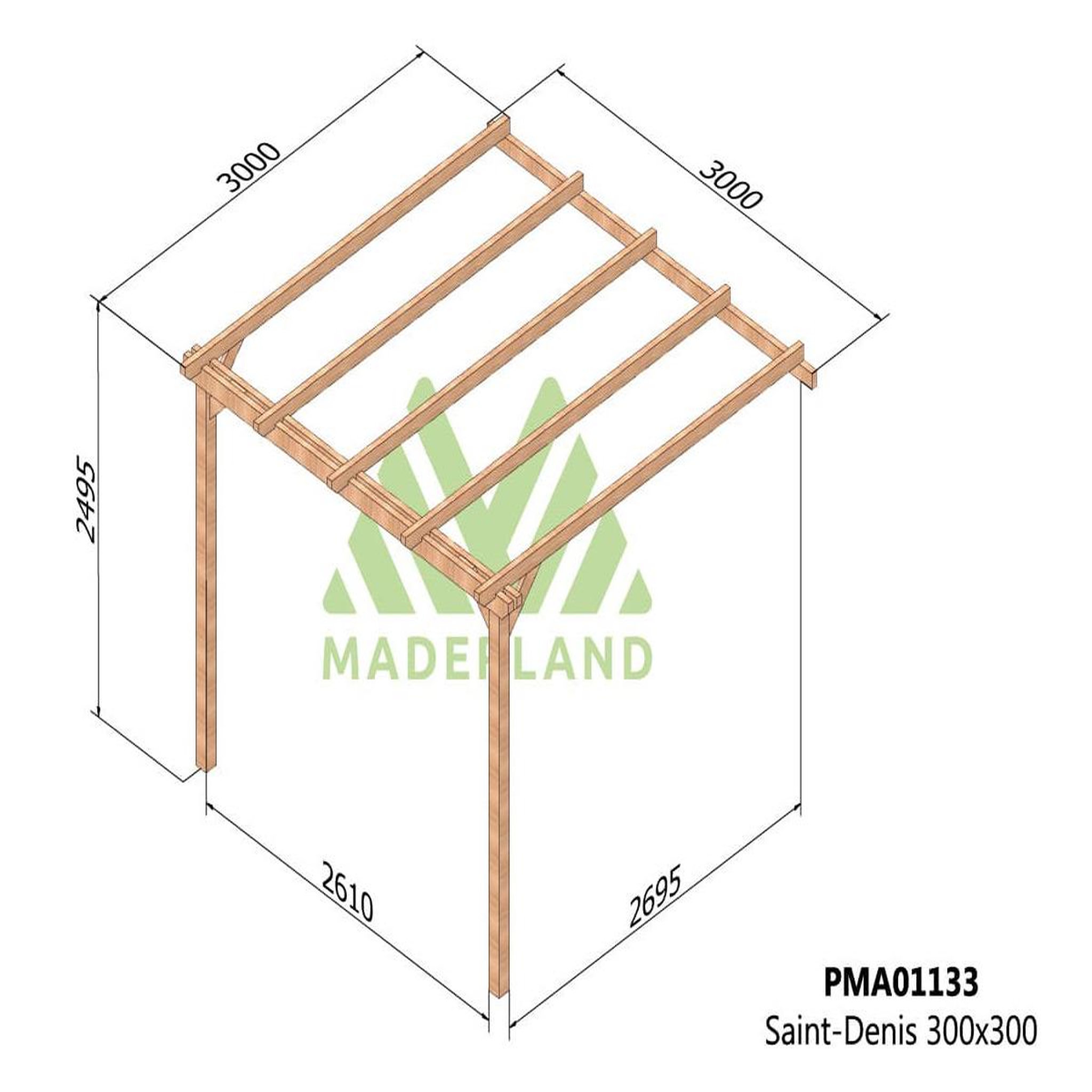 Voir la diapositive 2 : JARDIDECO Pergola adossée en bois massif saint-denis 300 x 300 cm - maderland