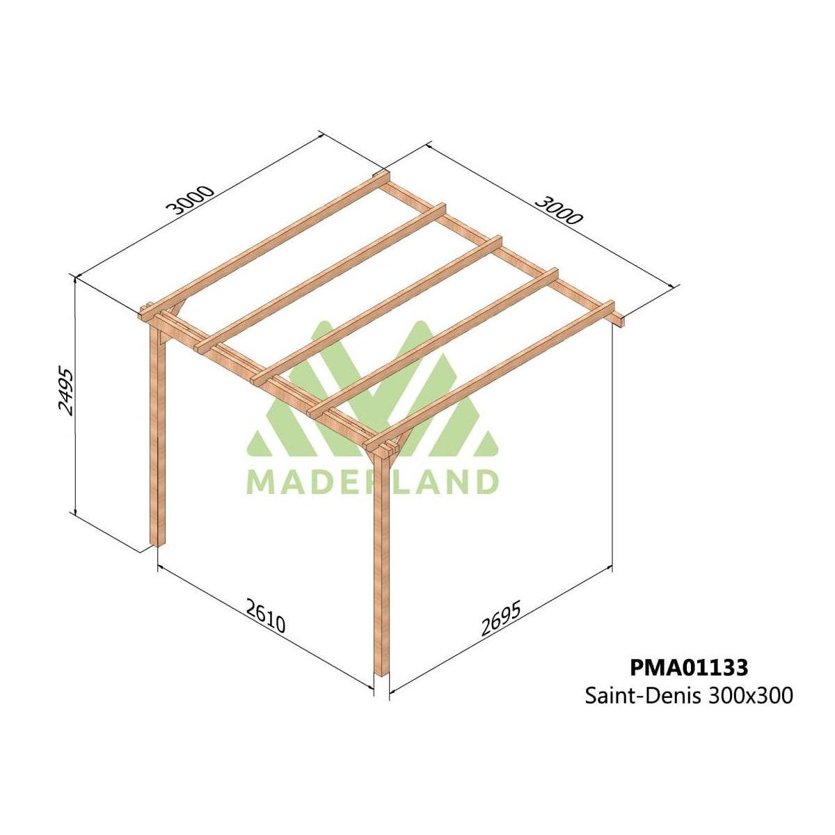 JARDIDECO Pergola adossée en bois massif Saint-Denis 300 x 300 cm - Maderland