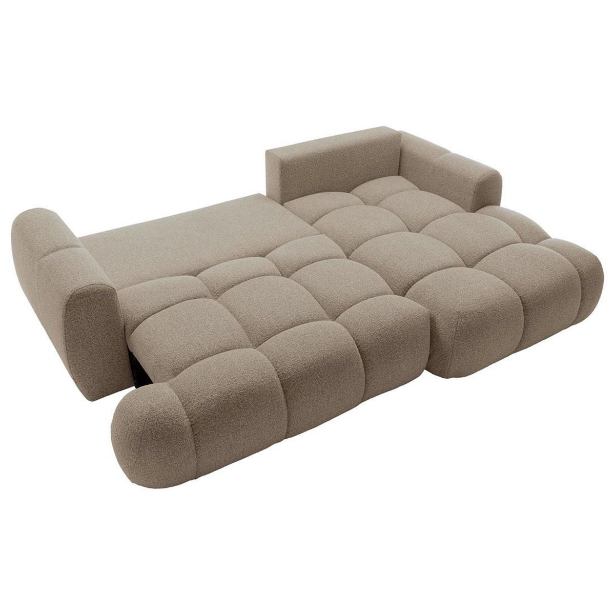 BEST MOBILIER Yulin - canapé d'angle droit 4 places convertible avec coffre en tissu bouclette