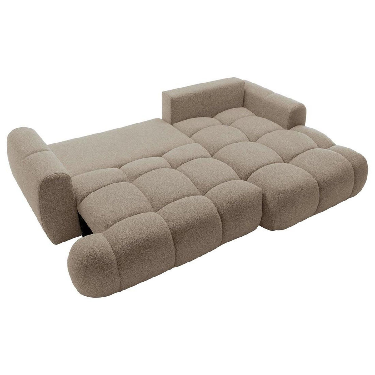 BEST MOBILIER Yulin - canapé d'angle droit 4 places convertible avec coffre en tissu bouclette