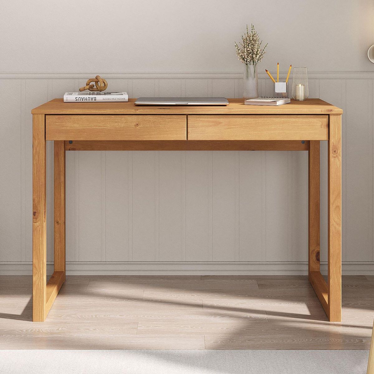 IDIMEX Bureau NOAH 2 tiroirs, en pin massif