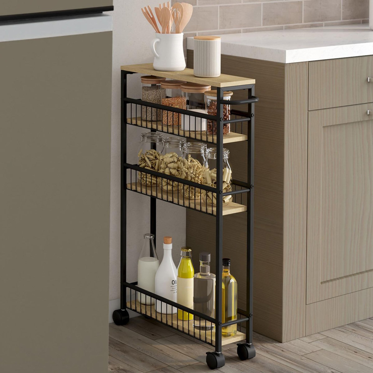 ID MARKET Desserte de cuisine gains de place DETROIT 4 niveaux sur roulettes design industriel