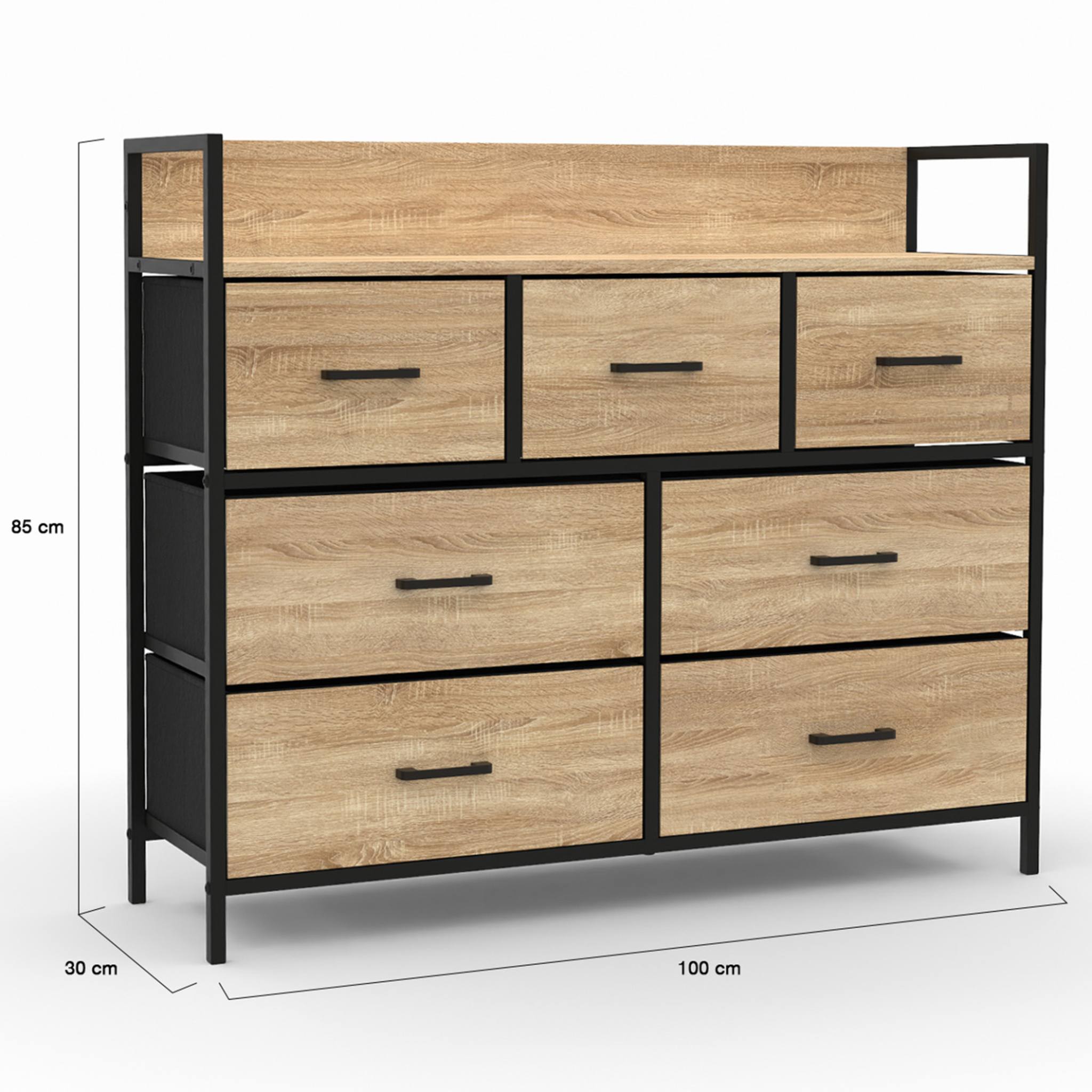 Voir la diapositive 4 : ID MARKET Commode 7 tiroirs en tissu utah 100 cm meuble de rangement design industriel