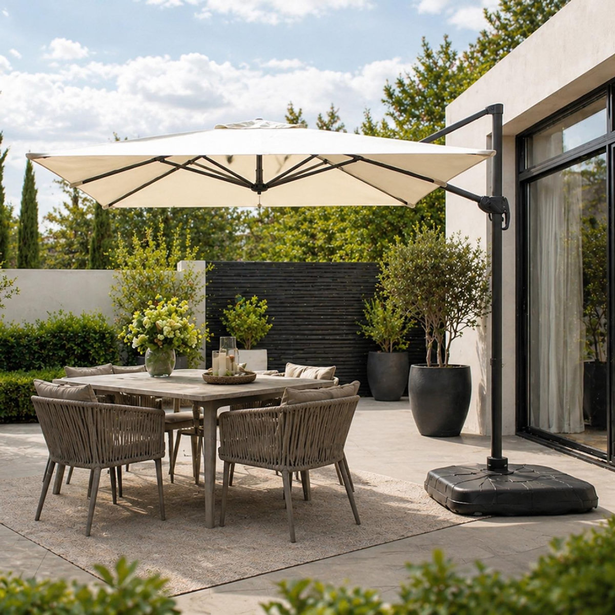 CONCEPT USINE Parasol rectangulaire 2x3m déporté rotatif écru PIANA