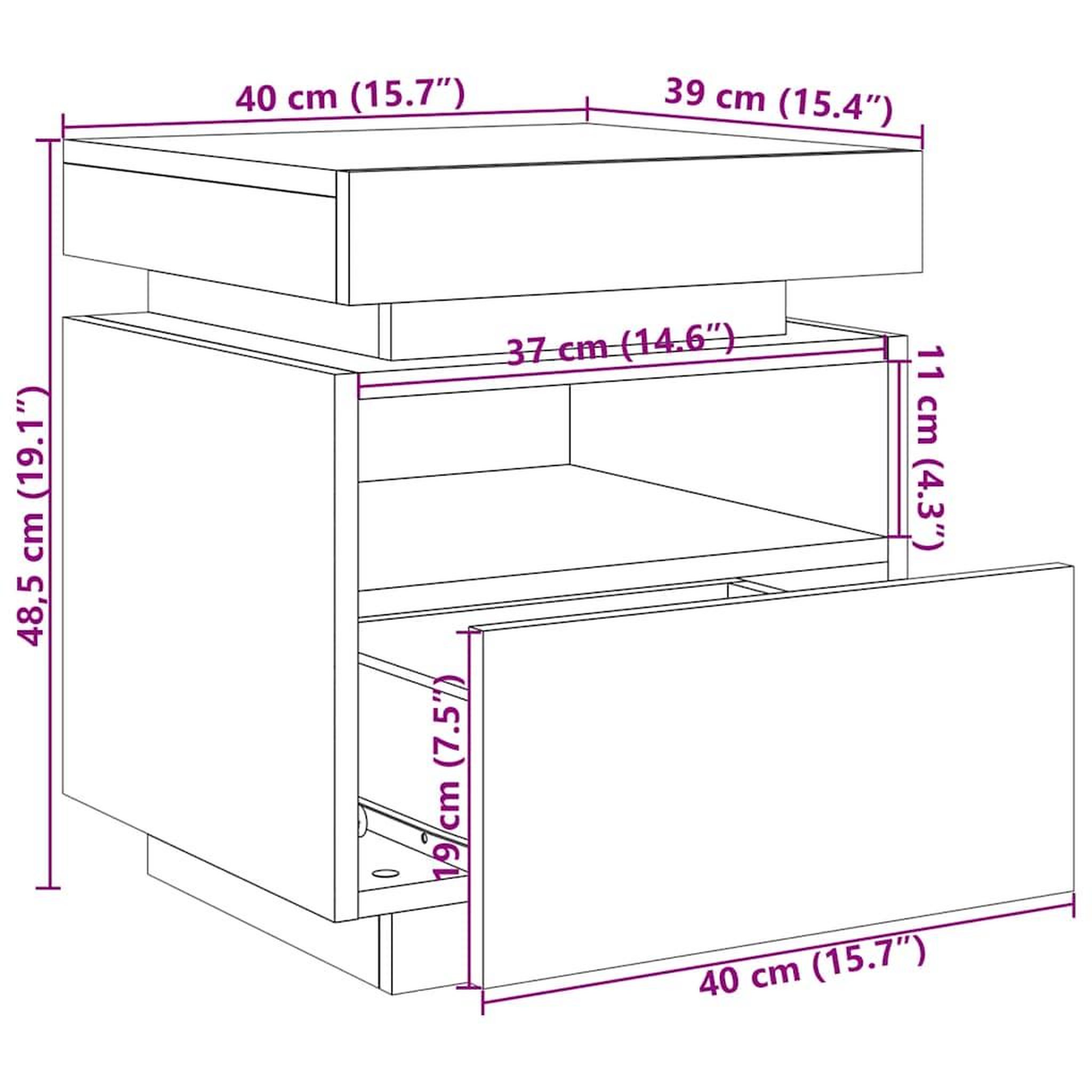 Voir la diapositive 6 : VIDAXL Armoire de chevet et lumieres LED chene artisanal 40x39x48,5 cm