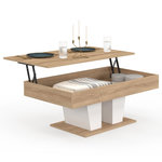 ID MARKET Table basse plateau relevable rectangulaire ELIAD bois et blanc