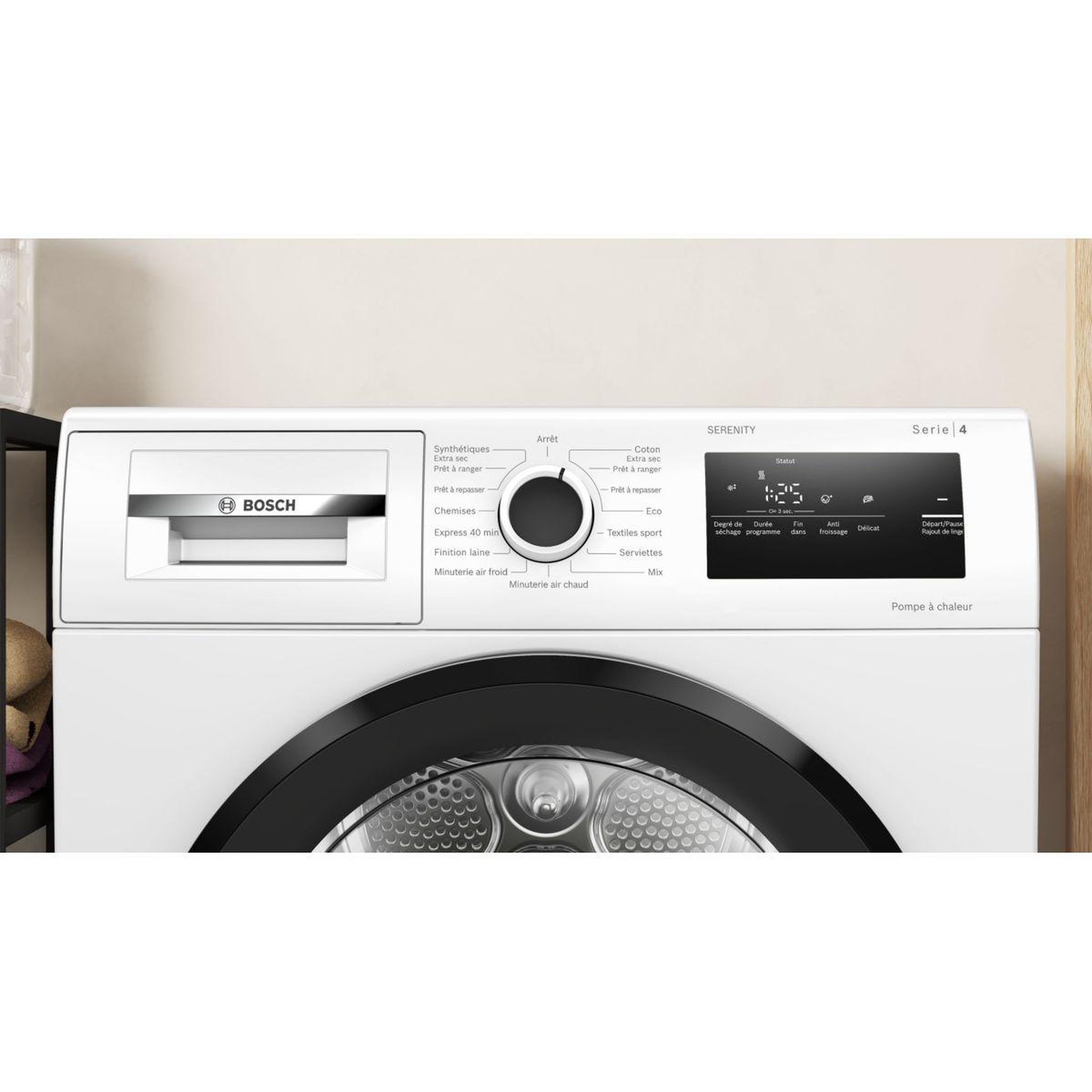 Voir la diapositive 4 : BOSCH Sèche linge pompe à chaleur WTH8520BFR 8kg - Soin quotidien & Ultra-silencieux, SERENITY, Série 4