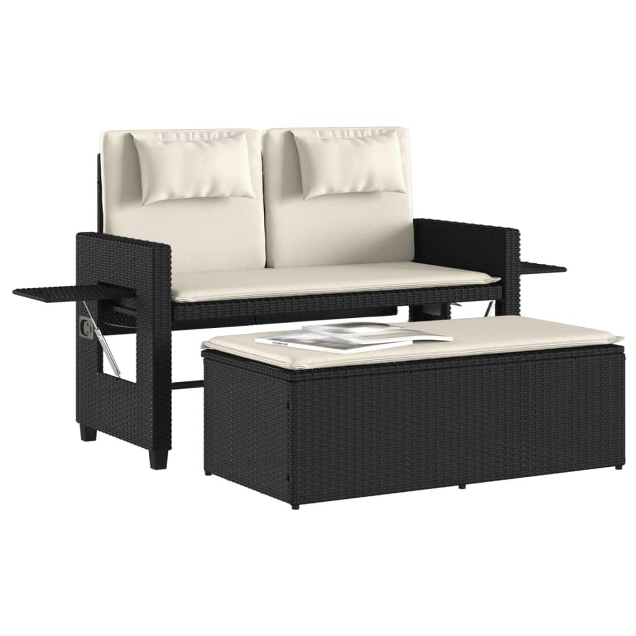 Voir la diapositive 4 : VIDAXL Banc inclinable de jardin avec coussins noir resine tressee