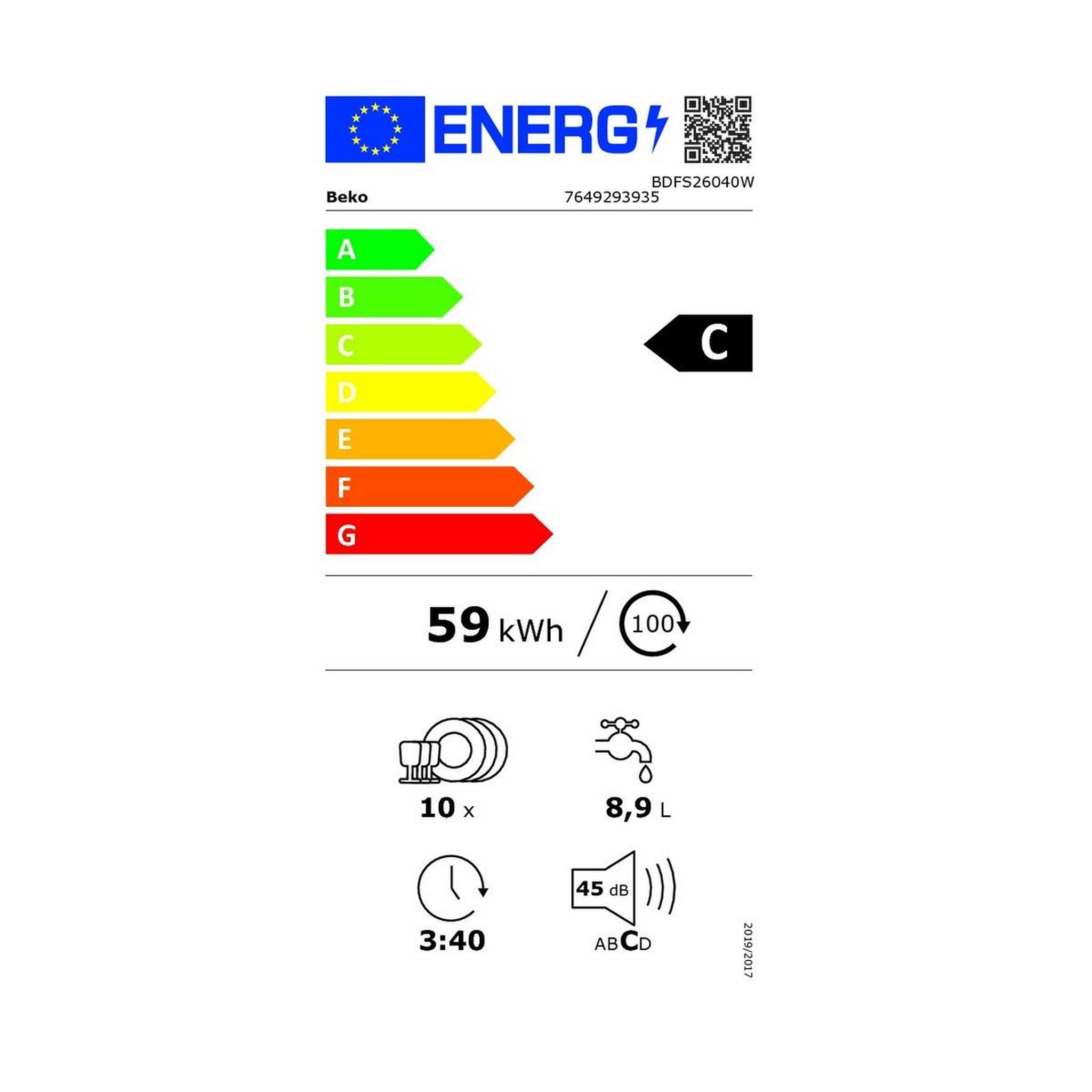 Voir la diapositive 2 : Beko Lave-vaisselle 45cm 10 couverts 45db - BDFS26040W