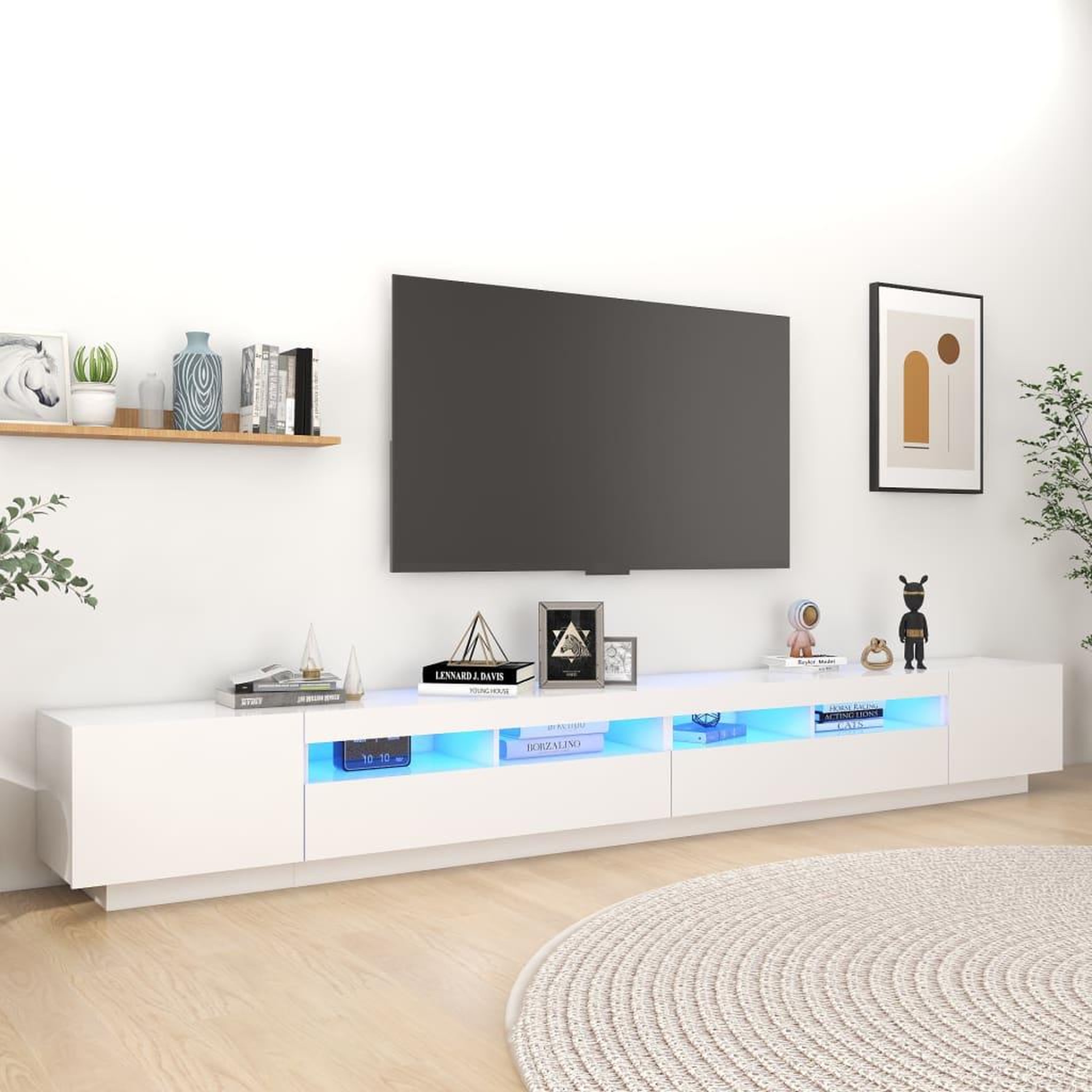 Voir la diapositive 1 : VIDAXL Meuble TV avec lumieres LED Blanc 300x35x40 cm