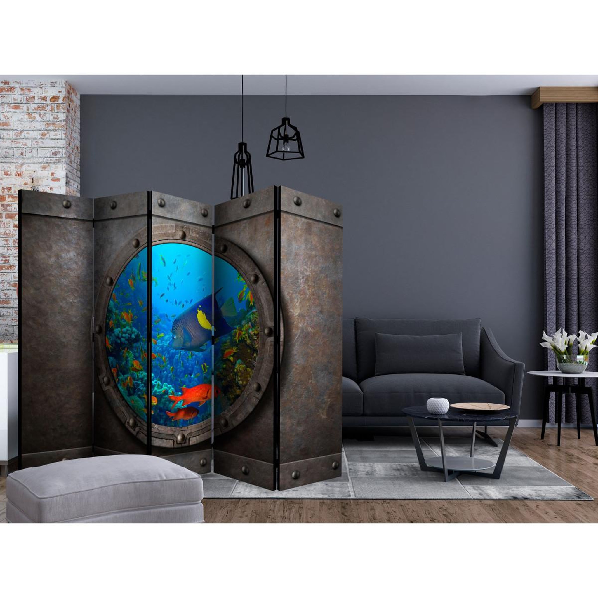 Voir la diapositive 2 : Paris Prix Paravent 5 volets  submarine window  172x225cm