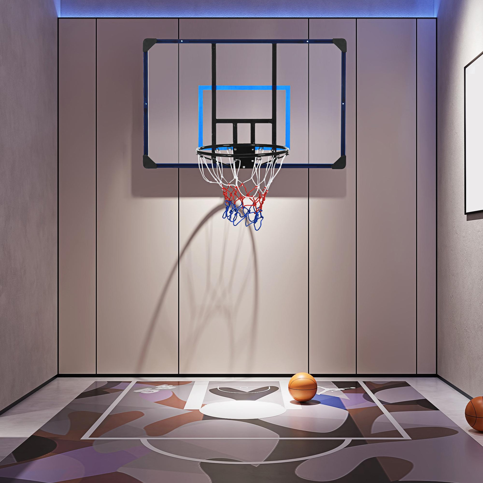 Voir la diapositive 2 : HOMCOM Panier de basket-ball mural - panneau de basket à accrocher - visserie incluse - acier pc bleu noir