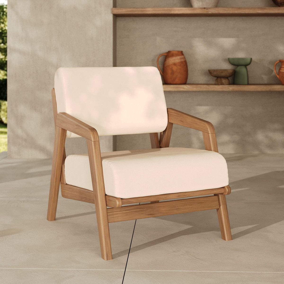 Rendez vous déco Fauteuil de jardin en bois d'acacia et tissu beige clair-Siargao