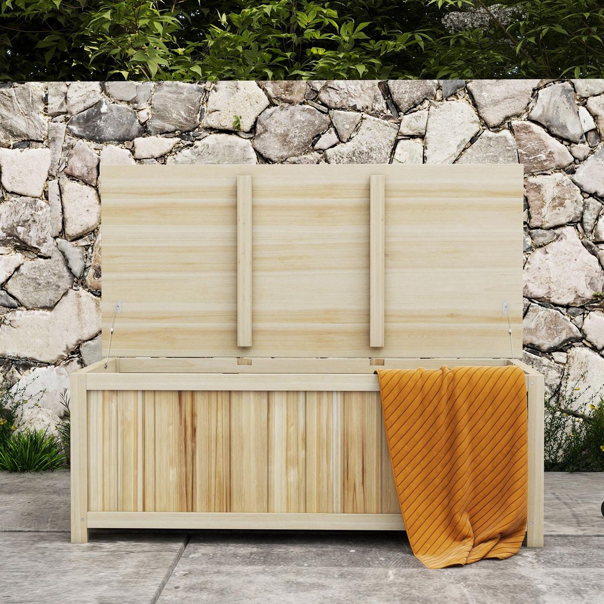 OUTSUNNY Coffre de rangement extérieur 172L avec vérins - dim. 120L x 55l x 45H cm - bois de sapin