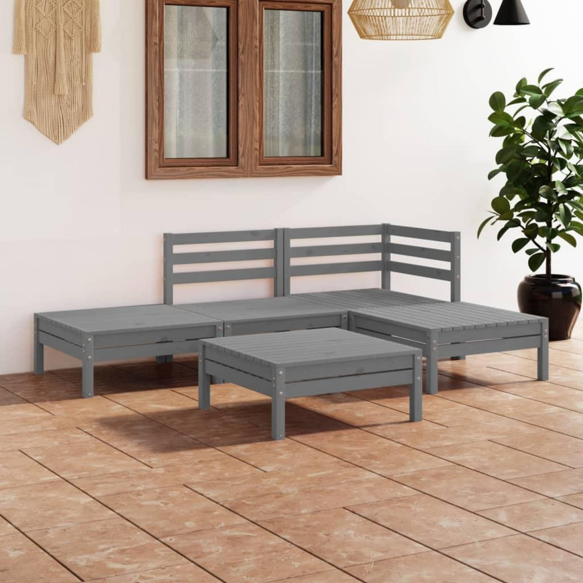 VIDAXL Salon de jardin 5 pcs Bois de pin massif Gris